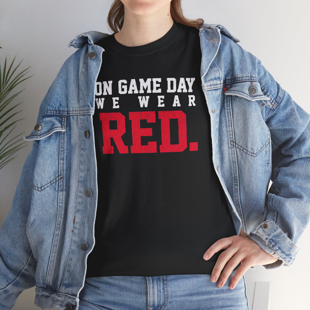 On Game Day We Wear Red T-Shirt | Distressed Game Day Graphic Tee | Cr8tive Designs