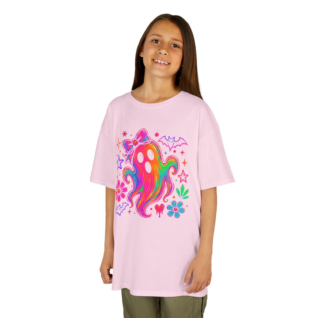 Rainbow Psychedelic Ghost Kids Tee | Bright Neon Halloween T-Shirt | Cr8tive Designs