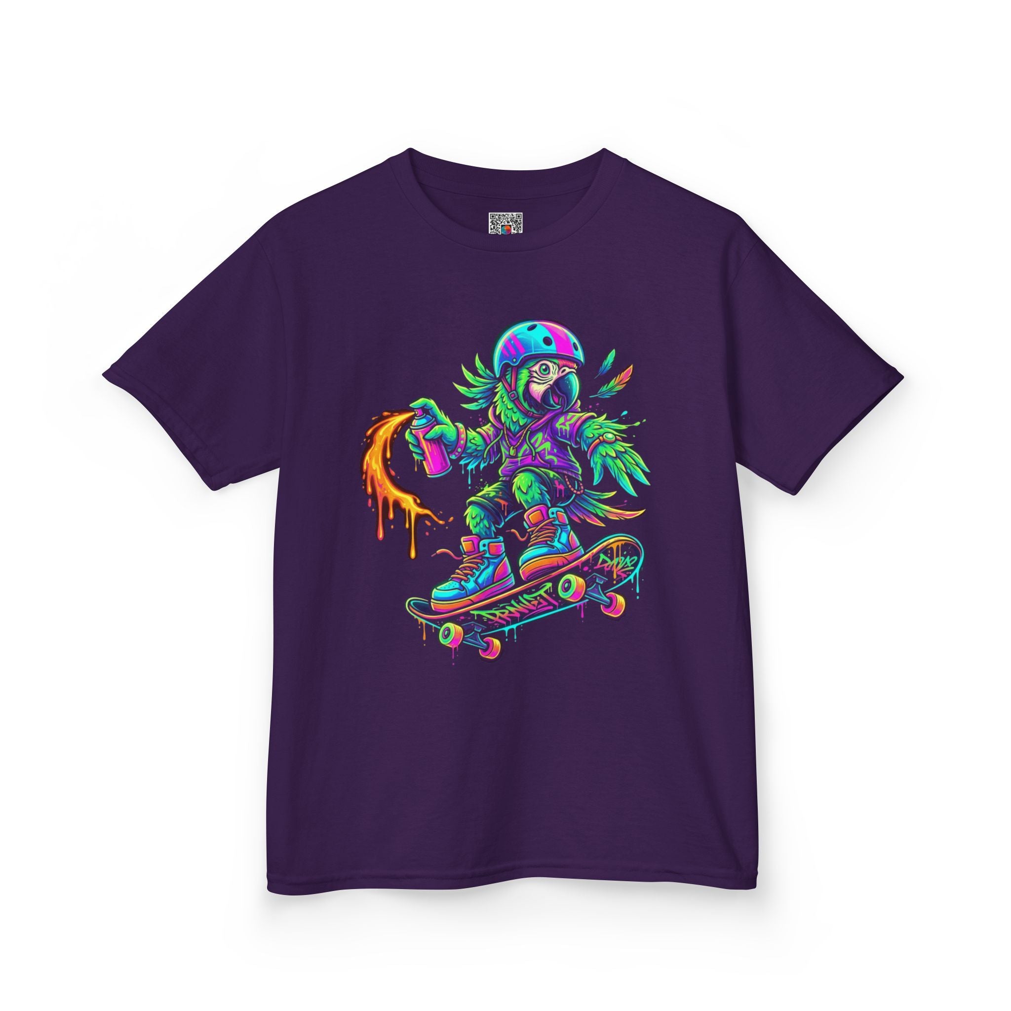 Kids T-Shirt | Neon Skate Parrot Skateboarder Graphic Tee | Cr8tive Designs