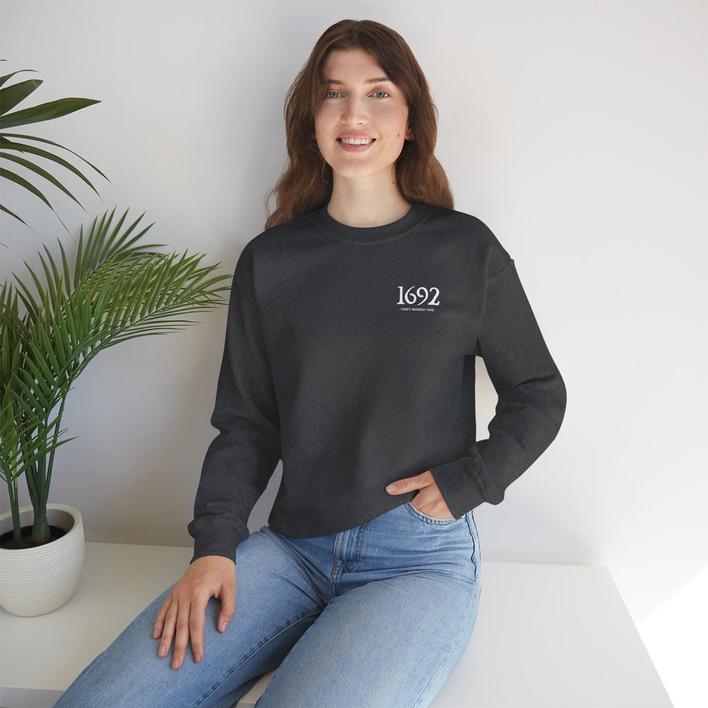 1692 They Missed One Sweatshirt | Minimalist Witchy Chest Graphic Crewneck | Cr8tive Designs