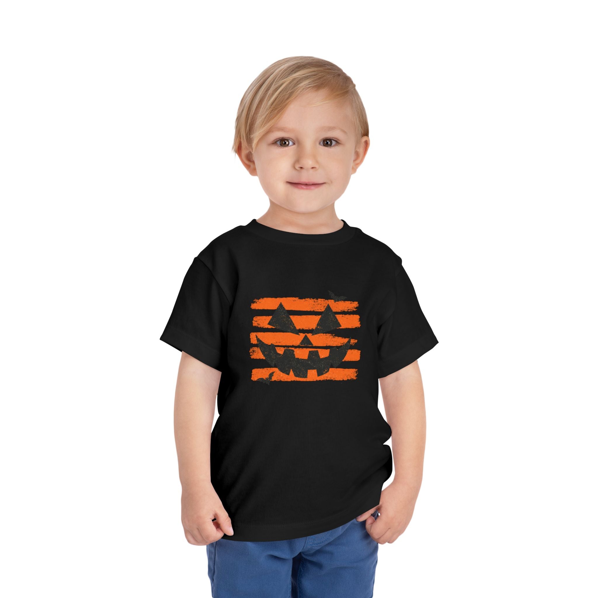 Distressed Jack O Lantern Toddler T-Shirt | Retro Orange Stripe Halloween Tee | Cr8tive Designs