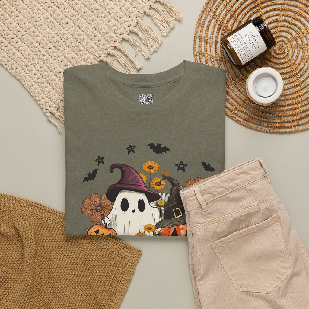 Witch Ghost & Pumpkin Tee | Vintage Spooky Season Graphic T-Shirt | Cr8tive Designs
