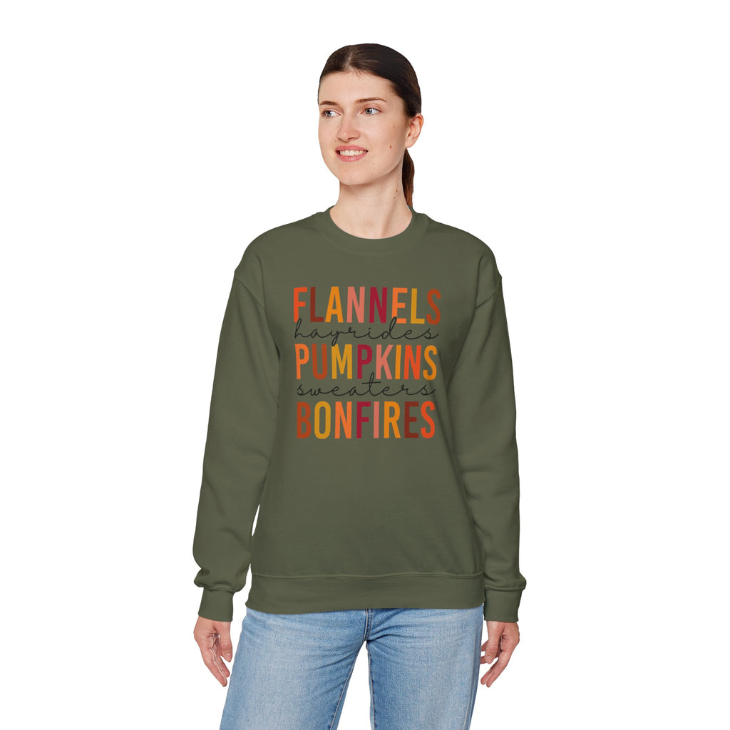 Flannels Hayrides Pumpkins Sweatshirt | Rustic Bonfires & Sweaters Crewneck | Cr8tive Designs