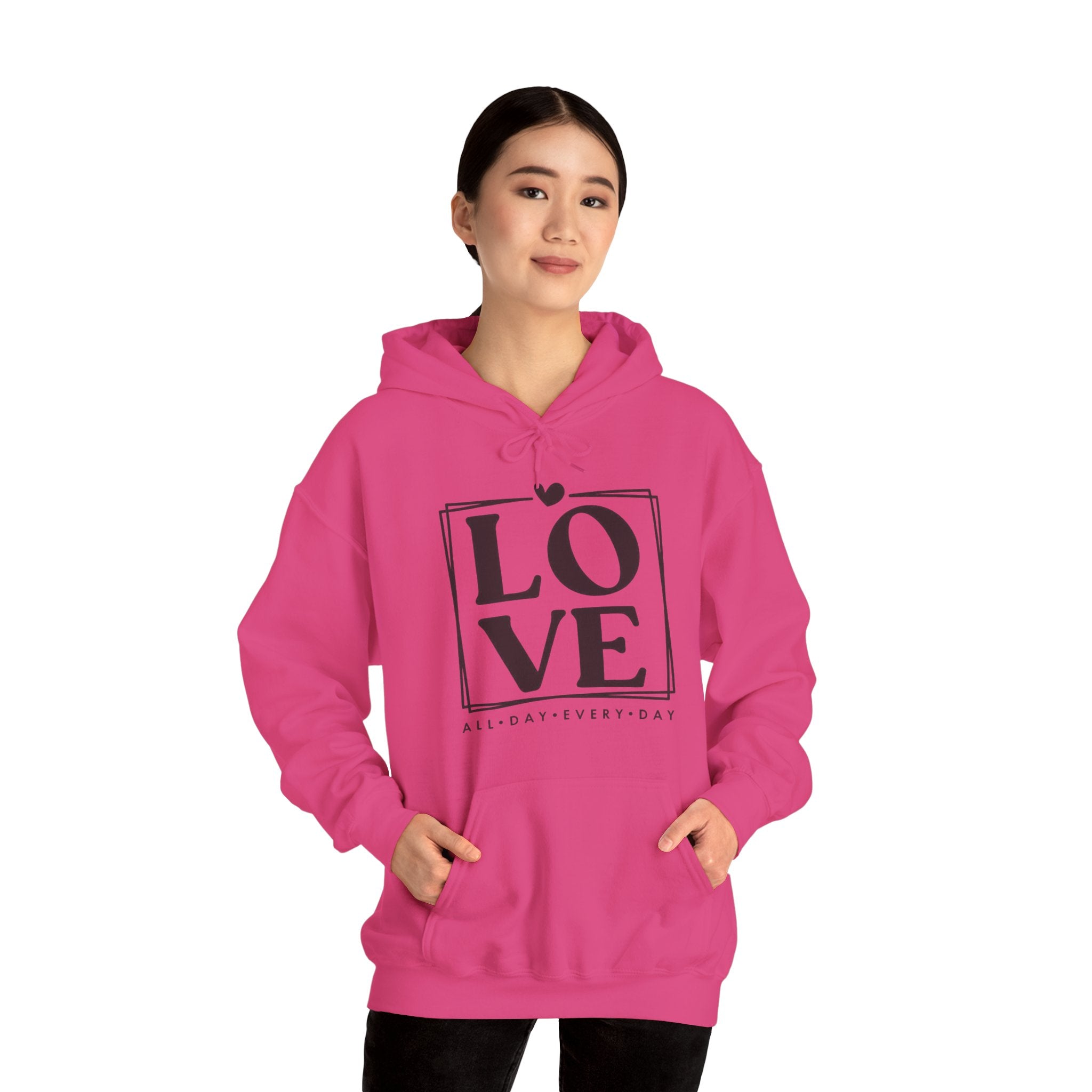 LOVE Box Hoodie — Minimal Black Graphic Pullover/Hoodie