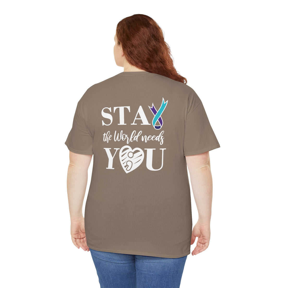 STAY The World Needs You T-Shirt | Semicolon Ribbon Mental Health Graphic Tee | Cr8tive Designs