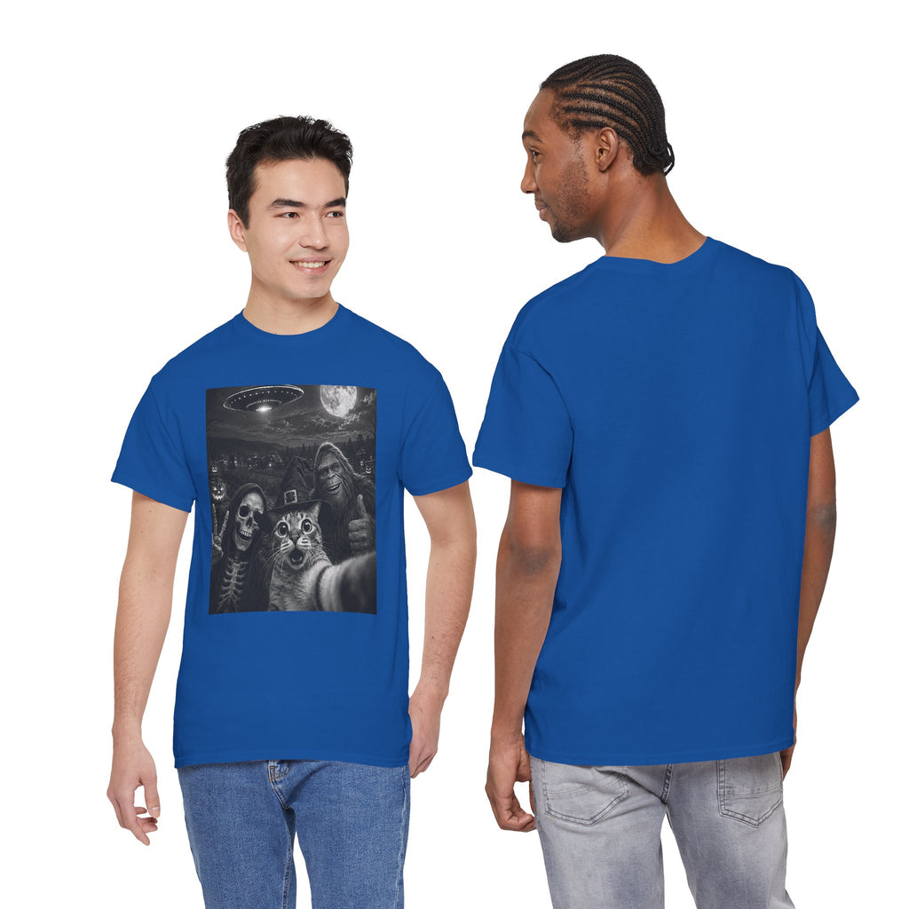 Spooky Squad Selfie Shirt | Funny Halloween Bigfoot Cat Alien Graphic Tee | Cr8tive Designs