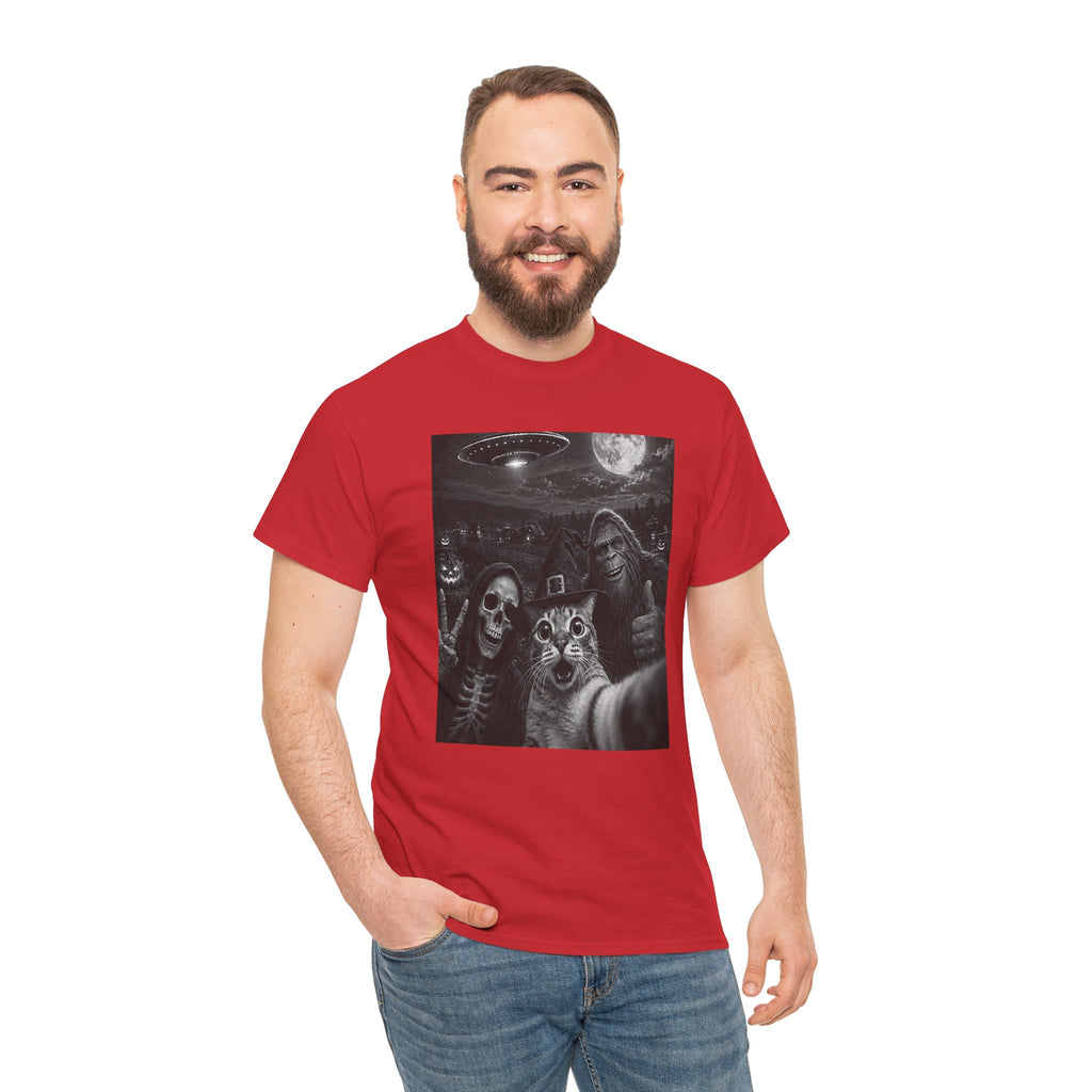 Spooky Squad Selfie Shirt | Funny Halloween Bigfoot Cat Alien Graphic Tee | Cr8tive Designs