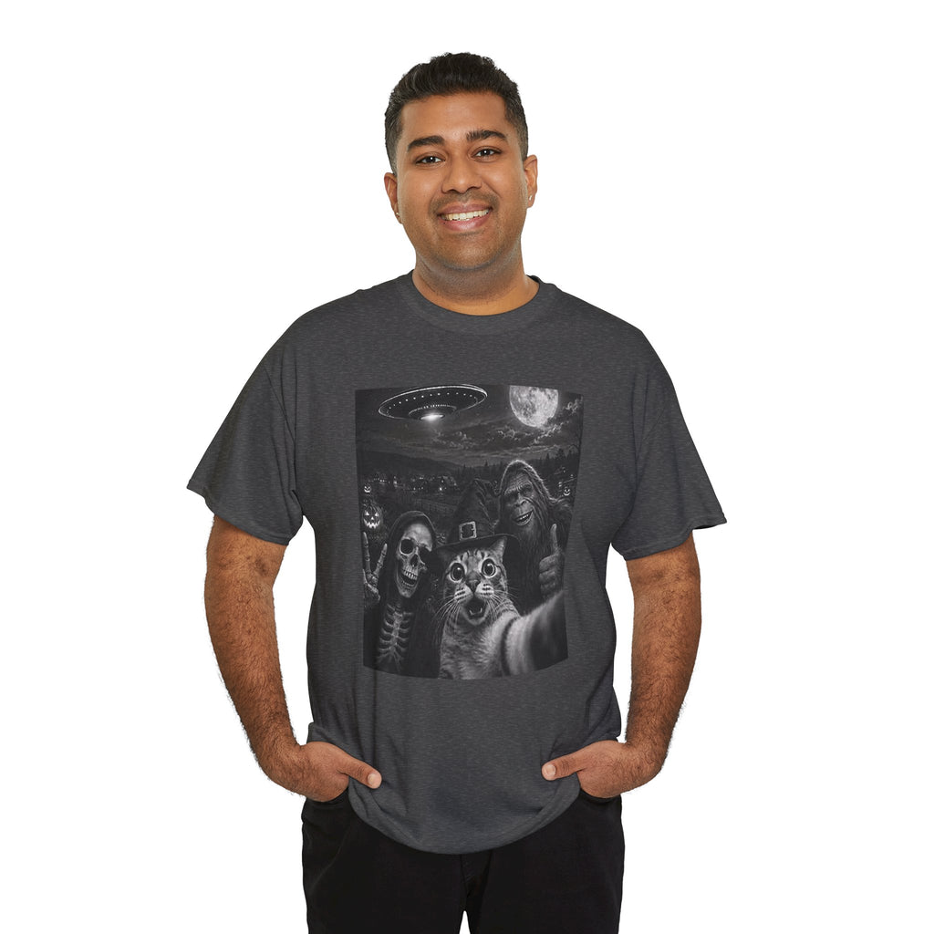 Spooky Squad Selfie Shirt | Funny Halloween Bigfoot Cat Alien Graphic Tee | Cr8tive Designs