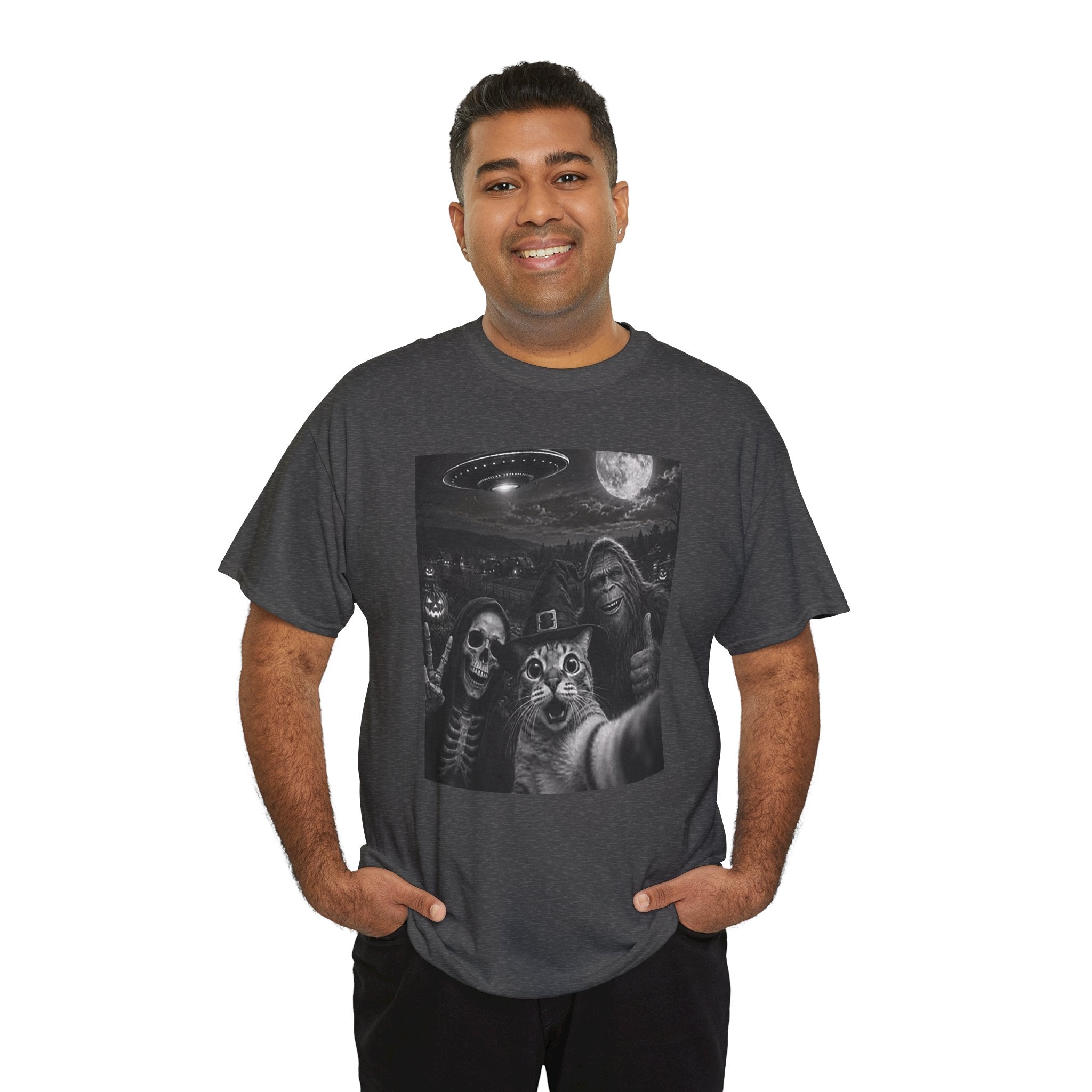 Spooky Squad Selfie Shirt | Funny Halloween Bigfoot Cat Alien Graphic Tee | Cr8tive Designs