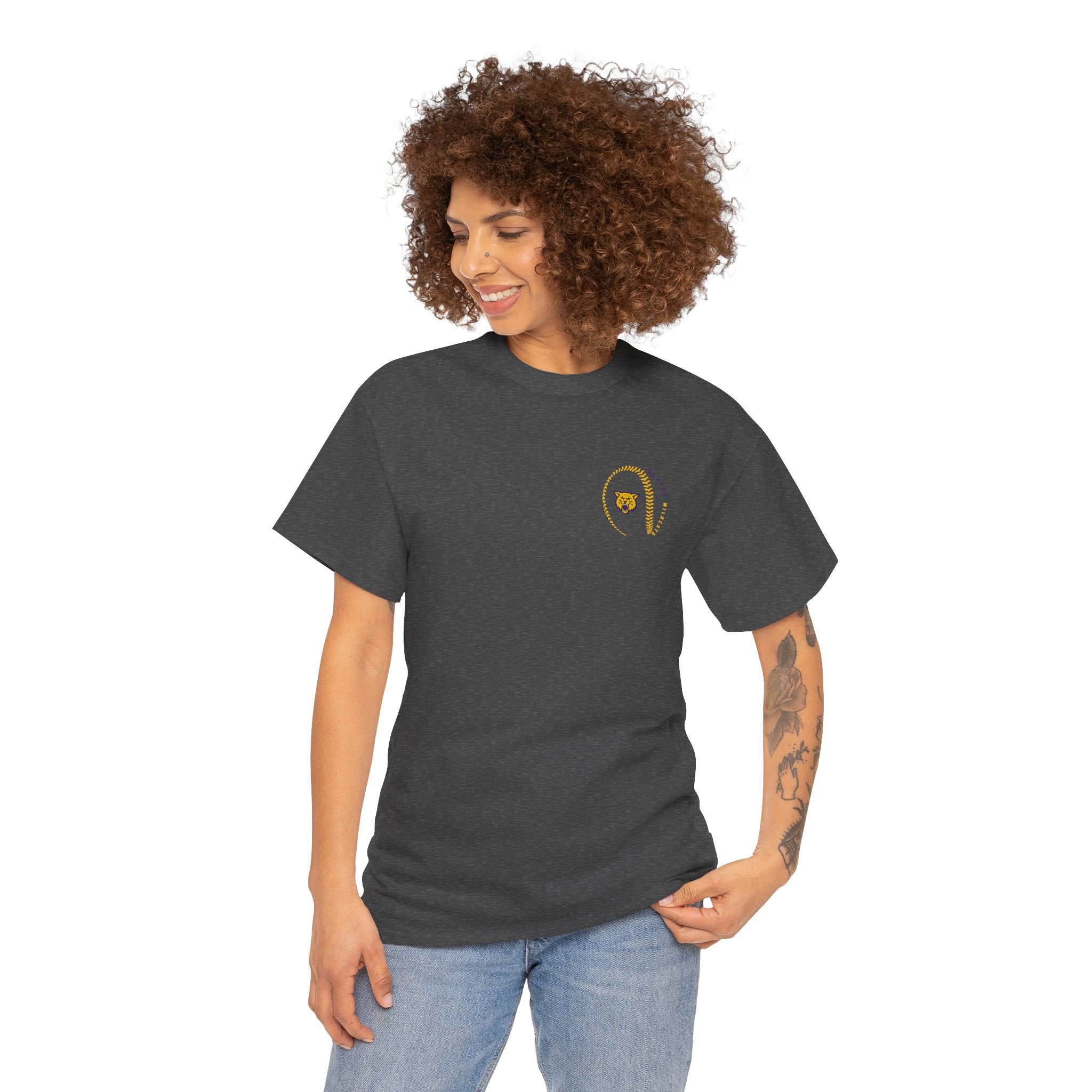 Slater Wildcats Baseball Pocket Logo | Purple and Gold School Spirit T-Shirt | Cr8tive Designs