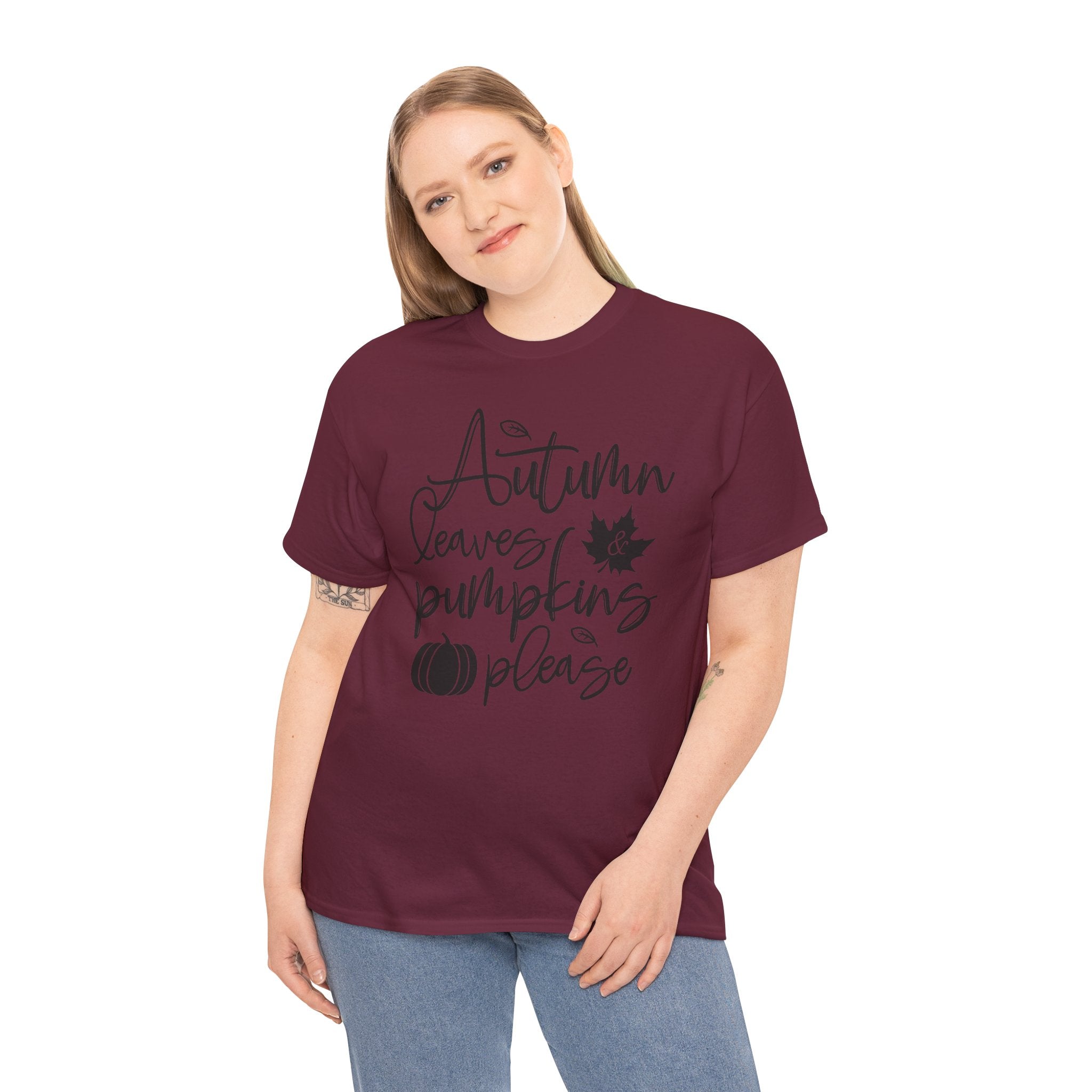 Autumn Leaves & Pumpkins Please Tee | Cozy Fall Graphic T-Shirt | Cr8tive Designs