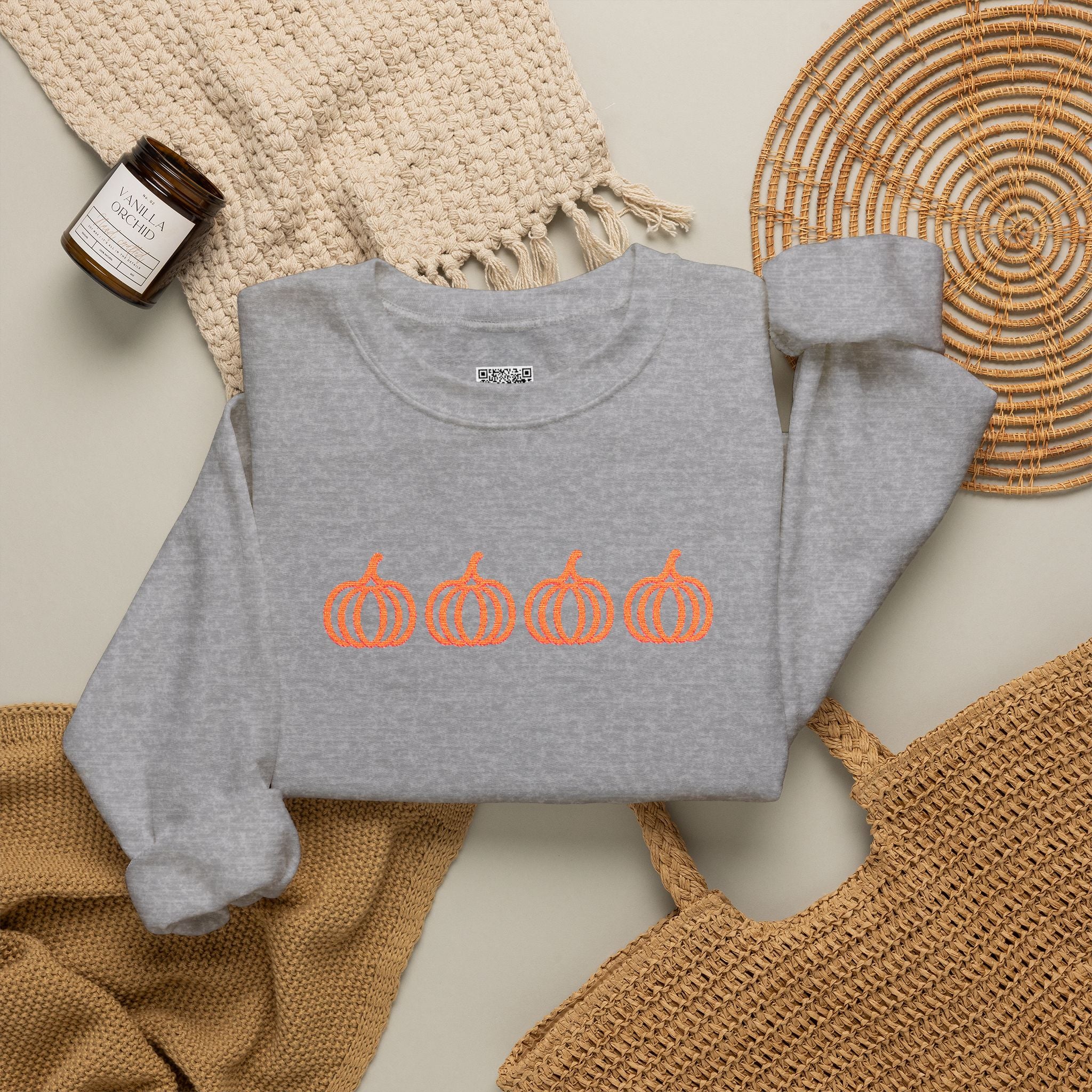 Embroidered Pumpkins Sweatshirt | Retro Embroidered Fall Crewneck | Cr8tive Designs