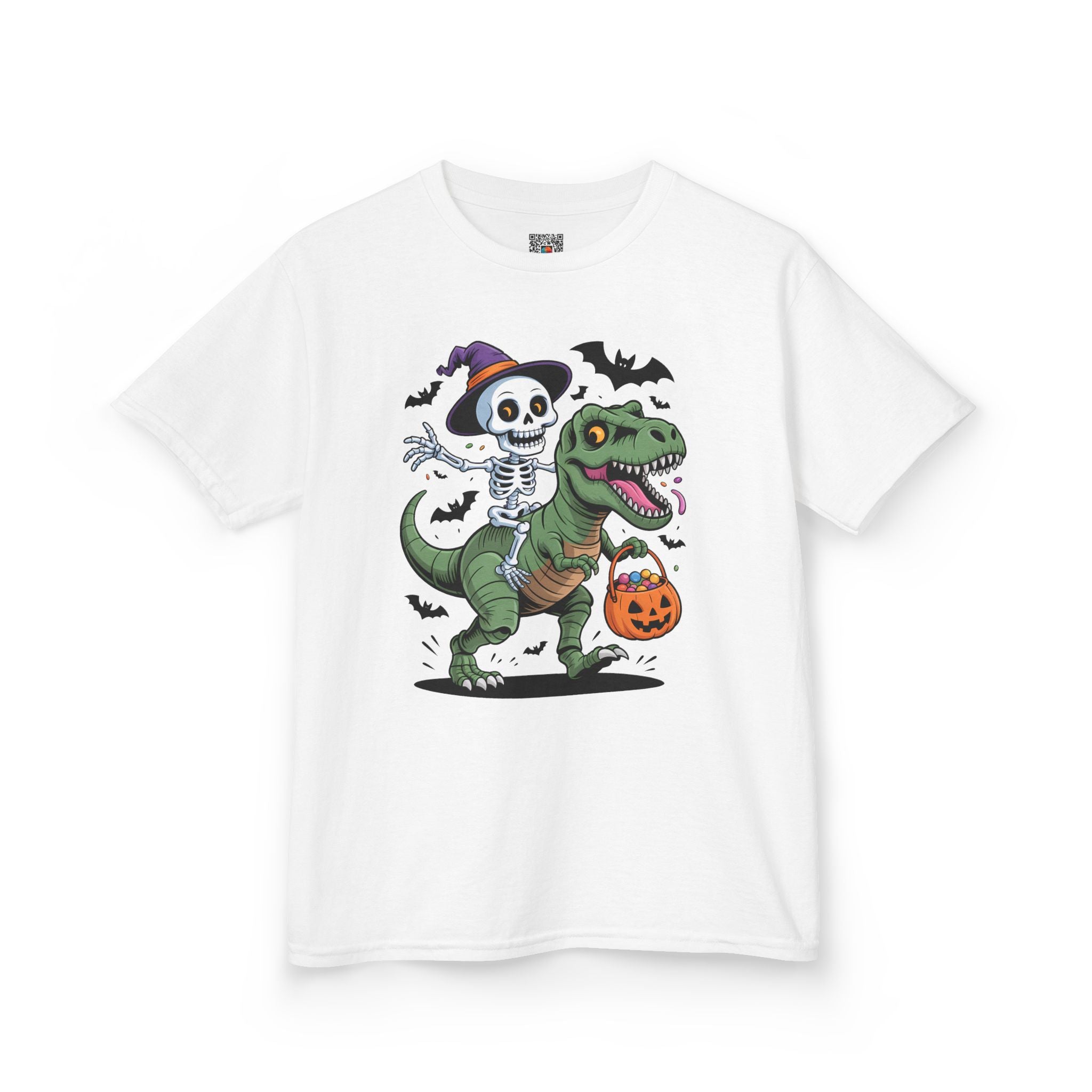 Skeleton Riding T-Rex Youth T-Shirt | Spooky Dino Halloween Kids Tee | Cr8tive Designs