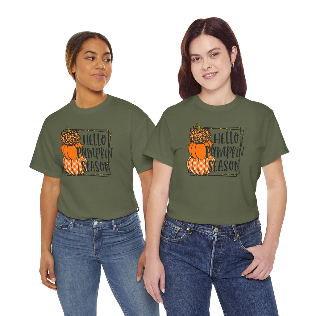 Hello Pumpkin Season Tee | Rustic Fall Stacked Pumpkins T-Shirt | Cr8tive Designs