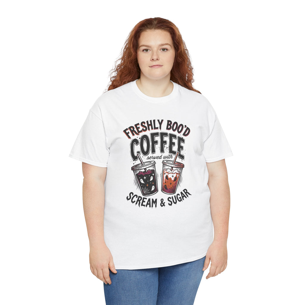 Freshly Boo'd Coffee Tee | Spooky Scream & Sugar Graphic T-Shirt | Cr8tive Designs