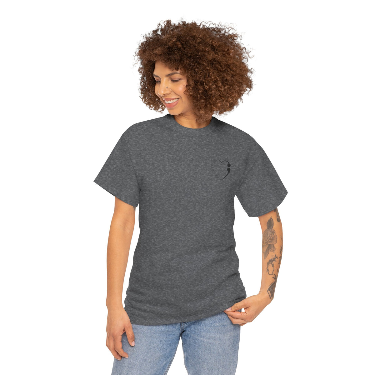 Heart Semicolon Pocket Print T-Shirt | Minimalist Suicide Prevention Graphic Tee | Cr8tive Designs