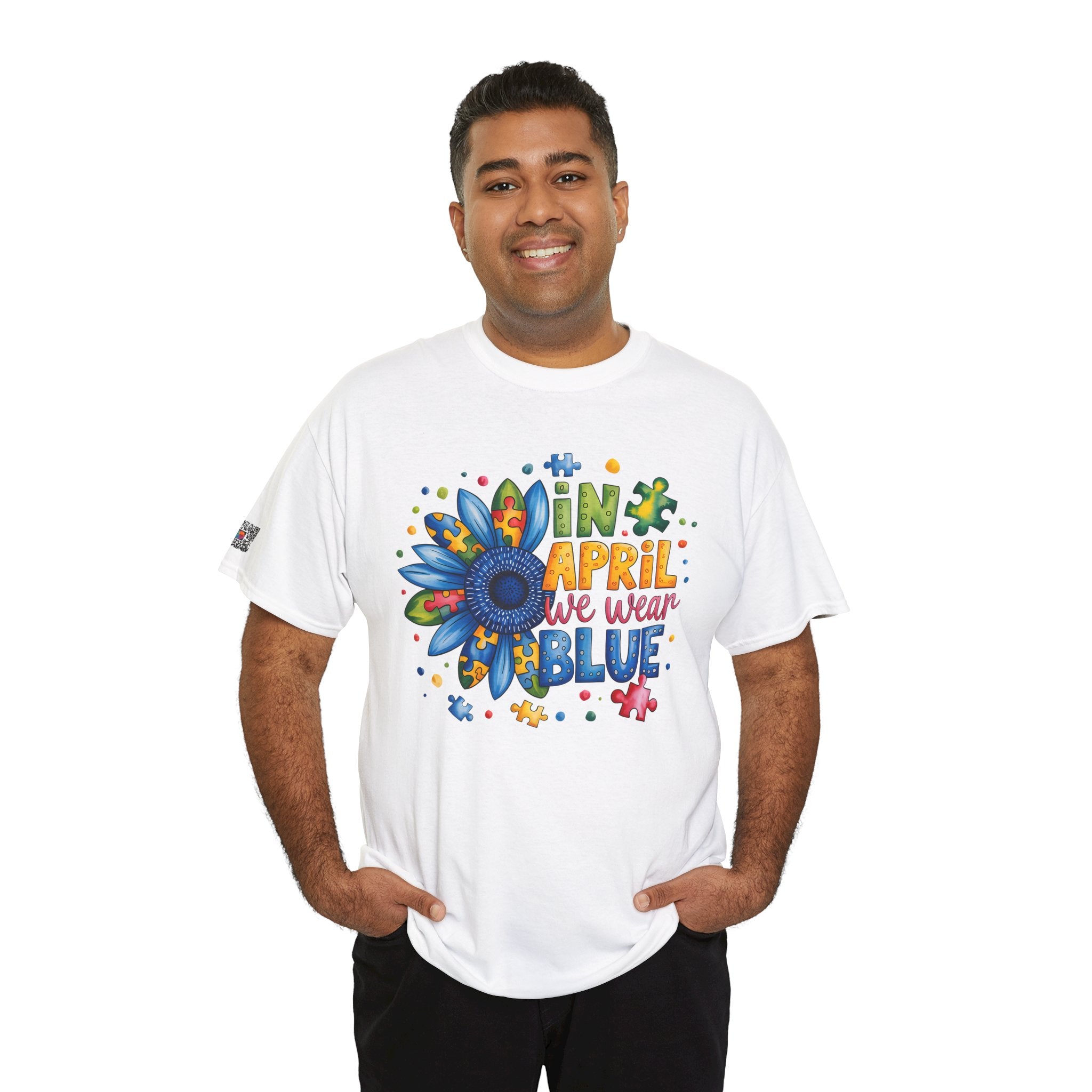 Autism Awareness Month Shirt | In April We Wear Blue | Colorful Puzzle Flower Unisex Graphic Tee | Cr8tive Designs