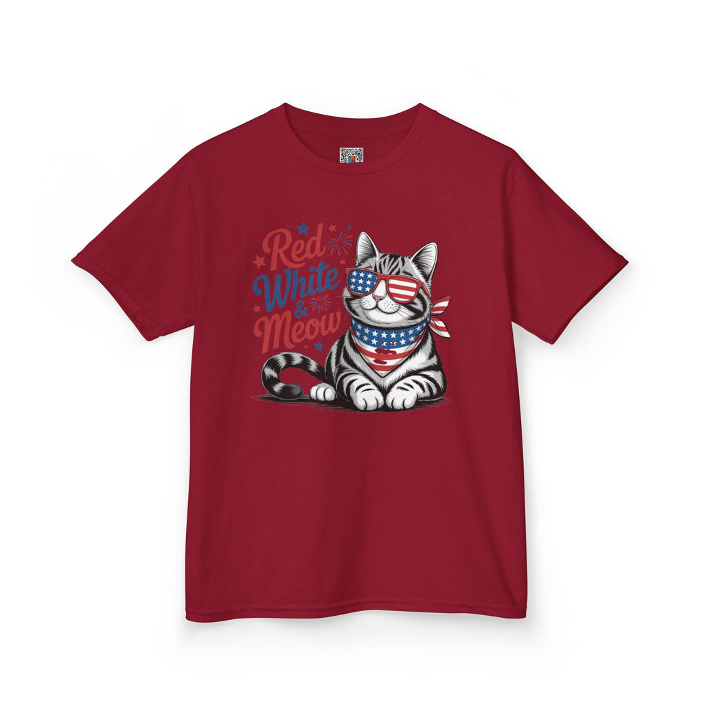 Kids Red White and Meow Tee | Patriotic Cat Graphic Design | Cr8tive Designs
