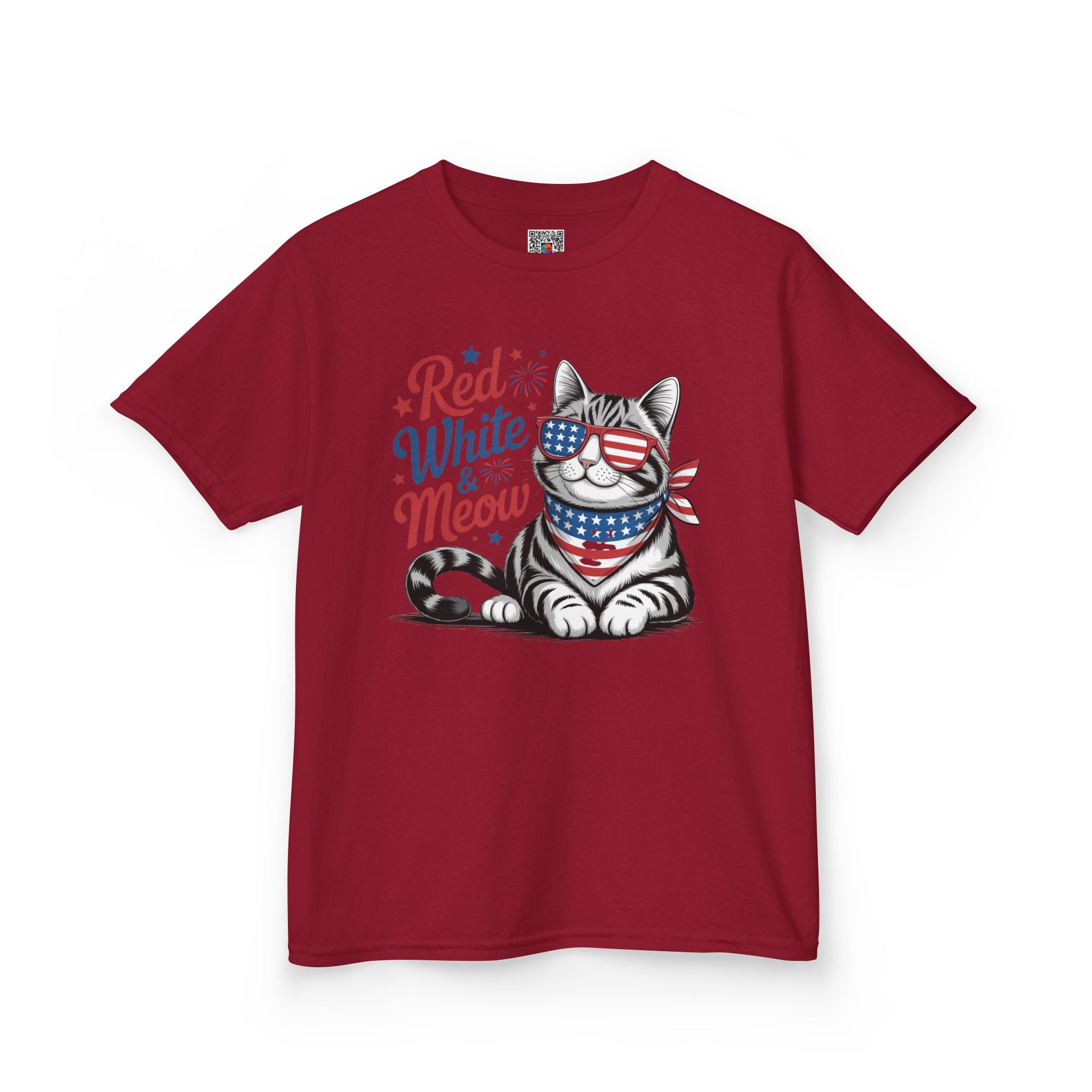 Kids Red White and Meow Tee | Patriotic Cat Graphic Design | Cr8tive Designs