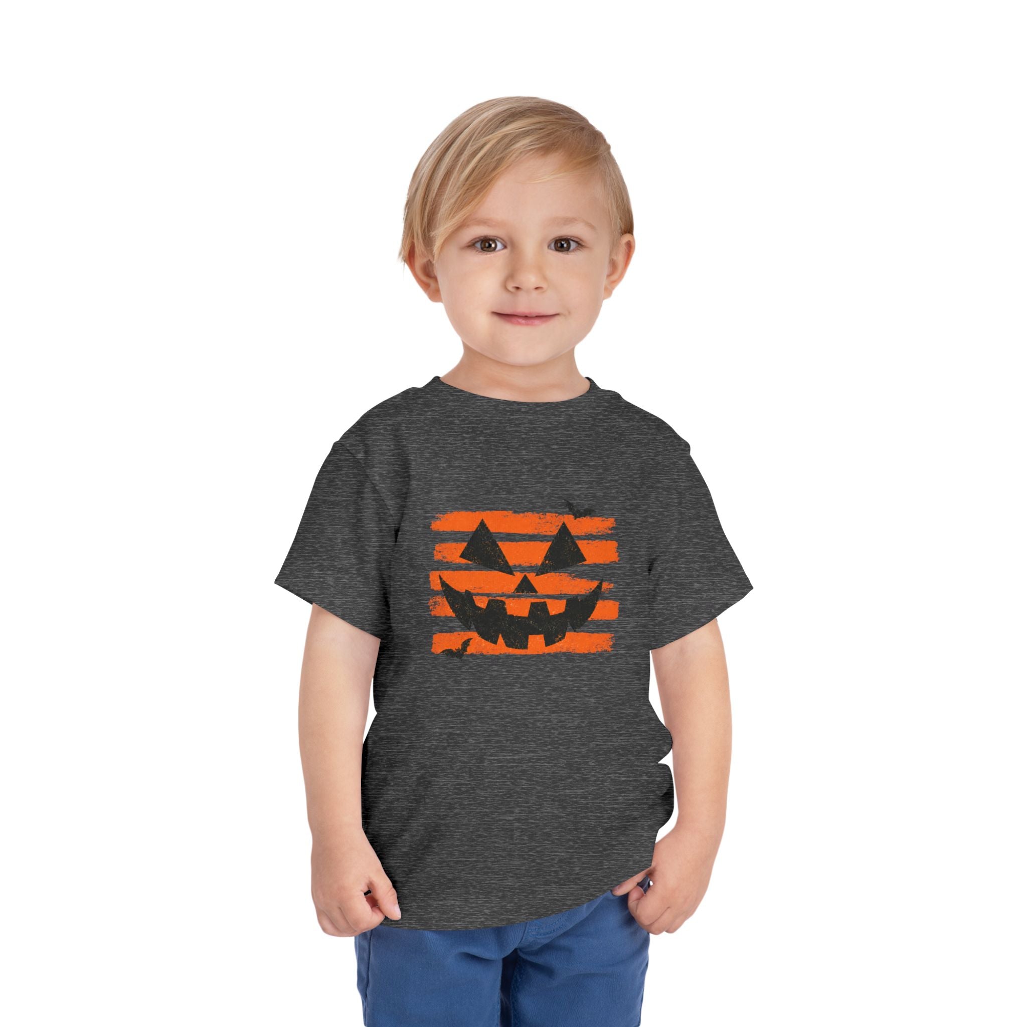 Distressed Jack O Lantern Toddler T-Shirt | Retro Orange Stripe Halloween Tee | Cr8tive Designs