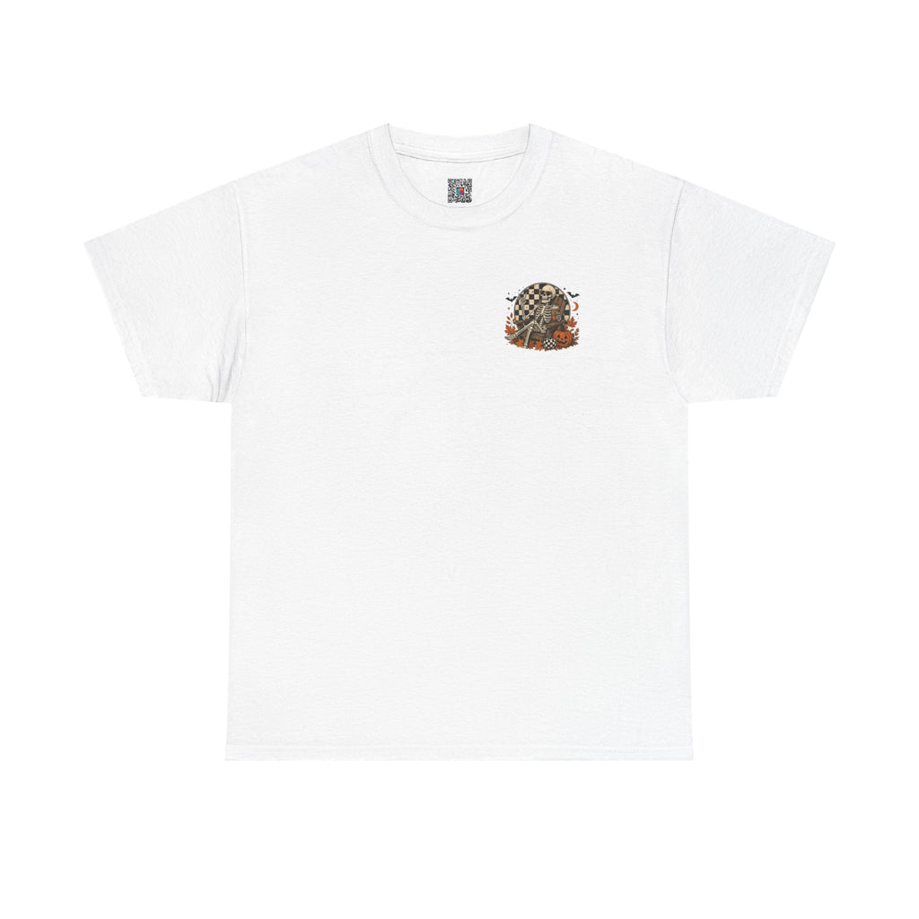 Fall Breeze Autumn Leaves Skeleton Tee | Double Sided Halloween Graphic Tee | Cr8tive Designs