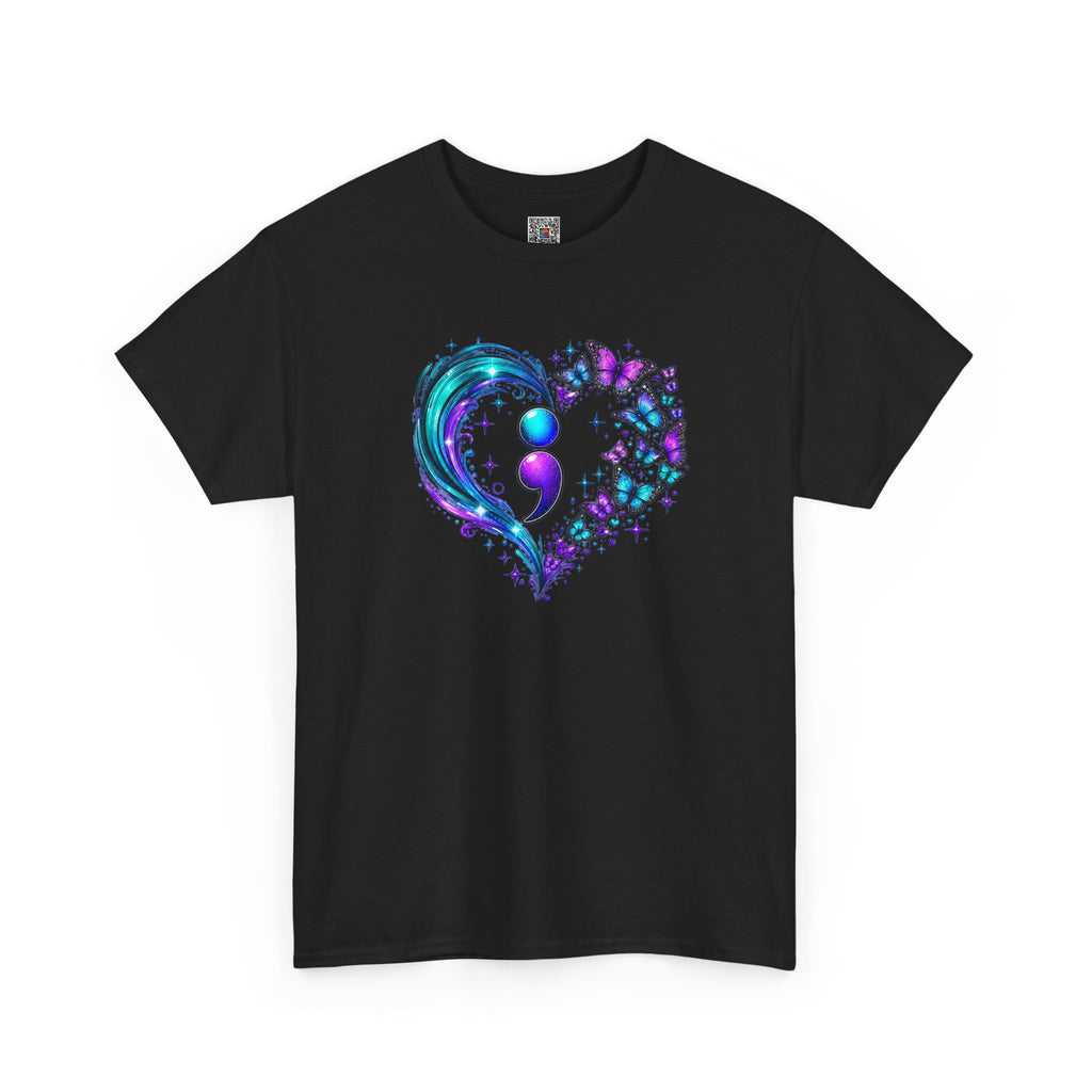 Semicolon Butterfly Heart T-Shirt | Teal & Purple Mental Health Awareness Graphic Tee | Cr8tive Designs