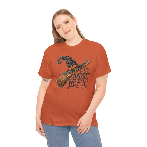 "Tonight We Fly" Witch Broom Tee | Vintage Halloween Graphic T-Shirt | Cr8tive Designs