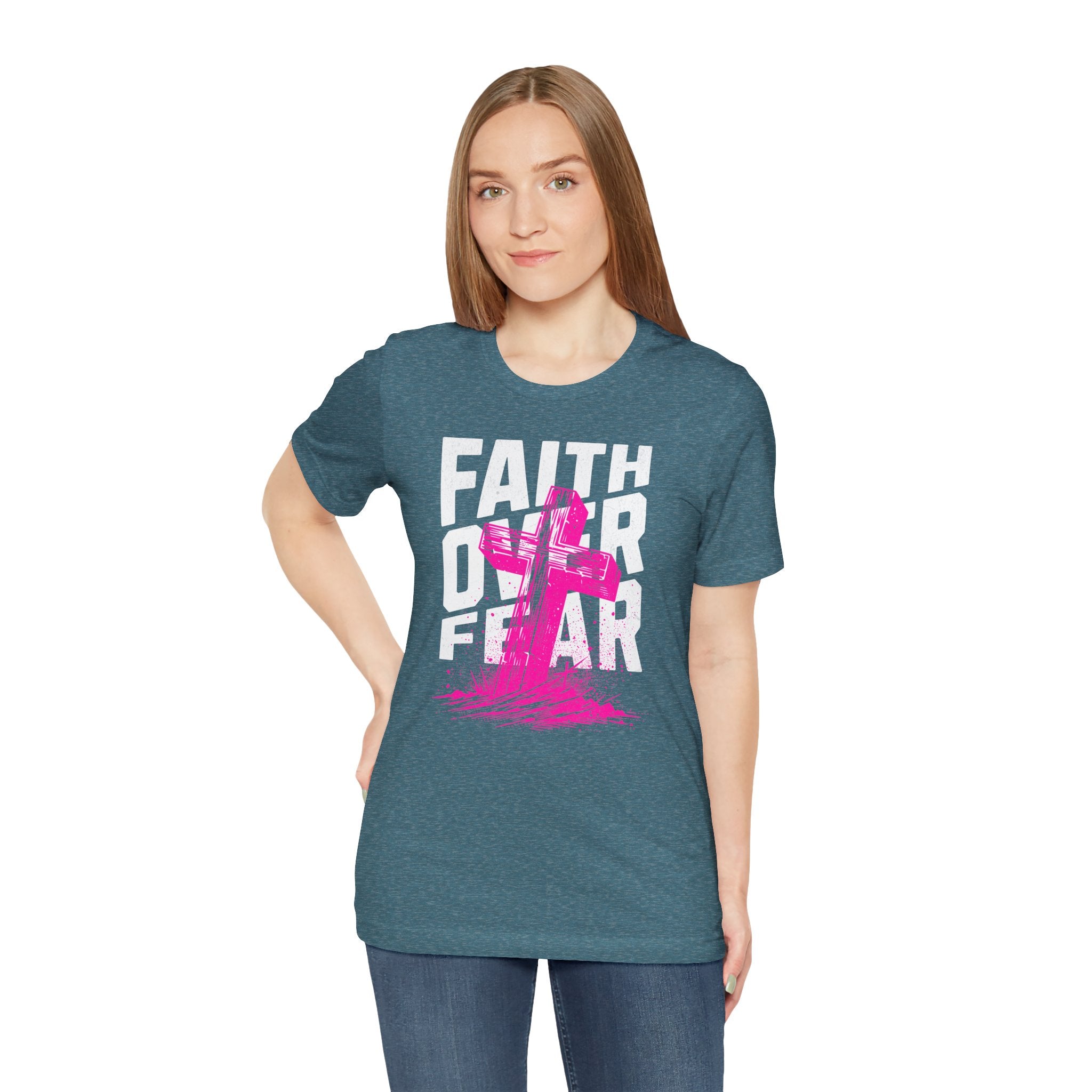 Faith Over Fear T-Shirt | Pink Cross Christian Tee | Cr8tive Designs