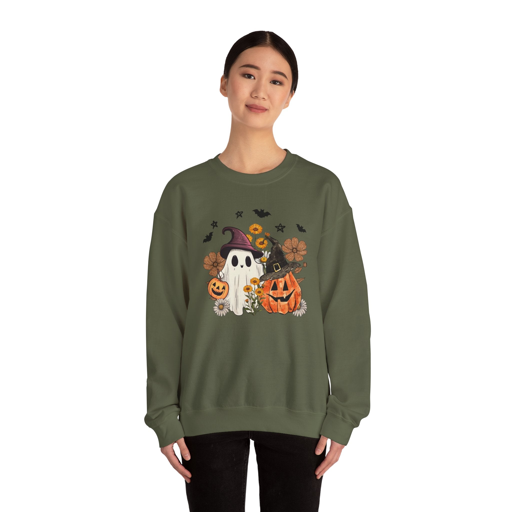 Witch Ghost & Pumpkin Sweatshirt | Floral Spooky Season Crewneck | Cr8tive Designs