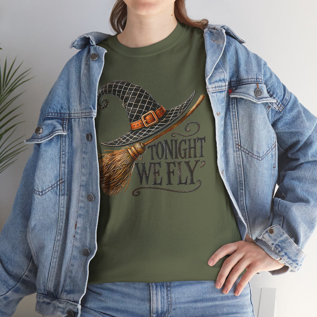 "Tonight We Fly" Witch Broom Tee | Vintage Halloween Graphic T-Shirt | Cr8tive Designs