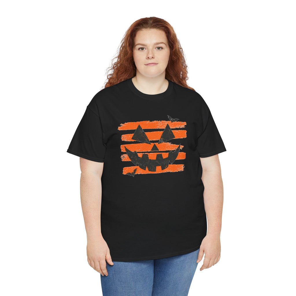 Distressed Jack O Lantern Tee | Retro Orange Stripe Halloween T-Shirt | Cr8tive Designs