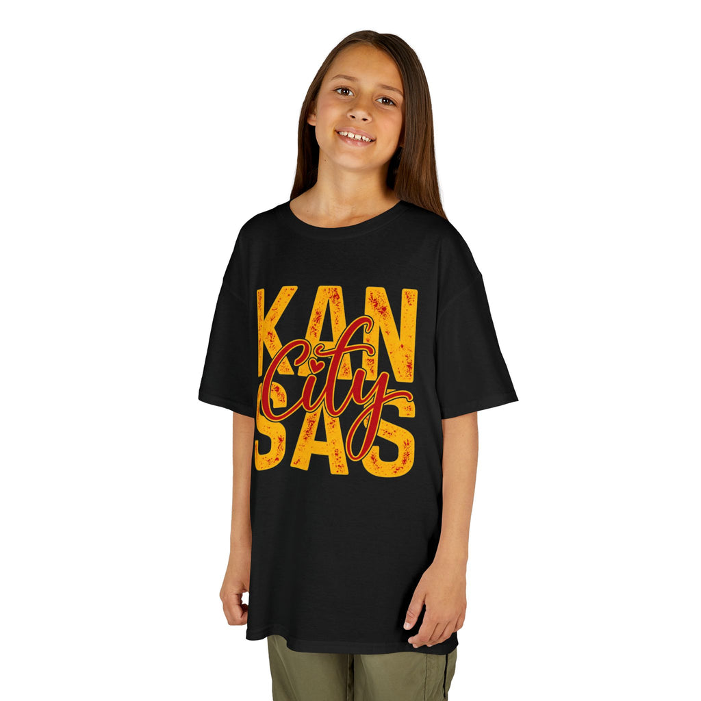 Kansas City Script Youth T-Shirt | Red & Gold Game Day Graphic Tee | Cr8tive Designs
