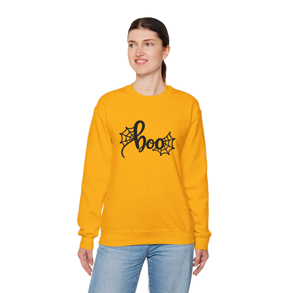 Embroidered Boo Spiderweb Sweatshirt | Retro Spider Web Halloween Sweatshirt | Cr8tive Designs