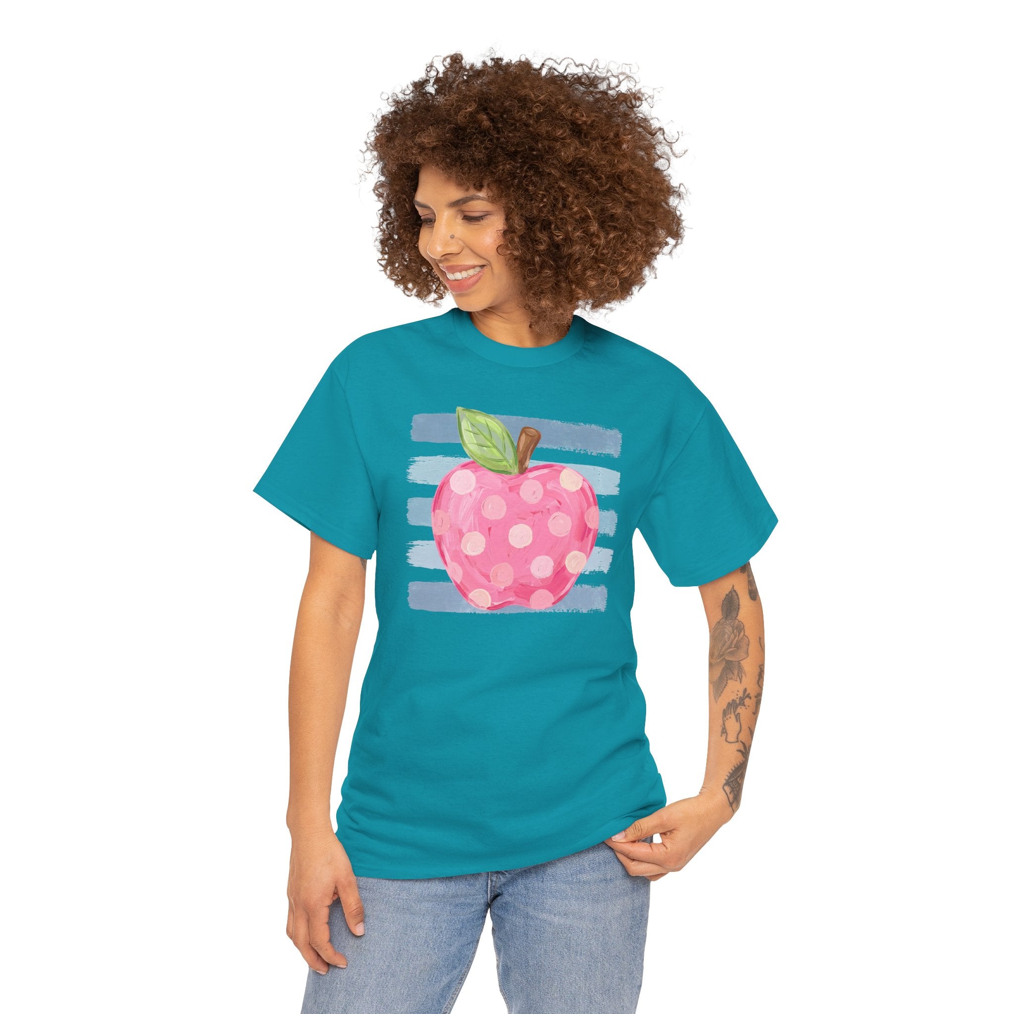 Pink Polka Dot Apple | Teacher Graphic T-Shirt | Cr8tive Designs