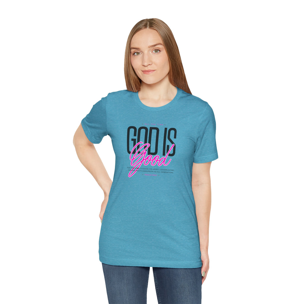 God Is Good T-Shirt | Faith Christian Tee with Pink Script | Cr8tive Designs