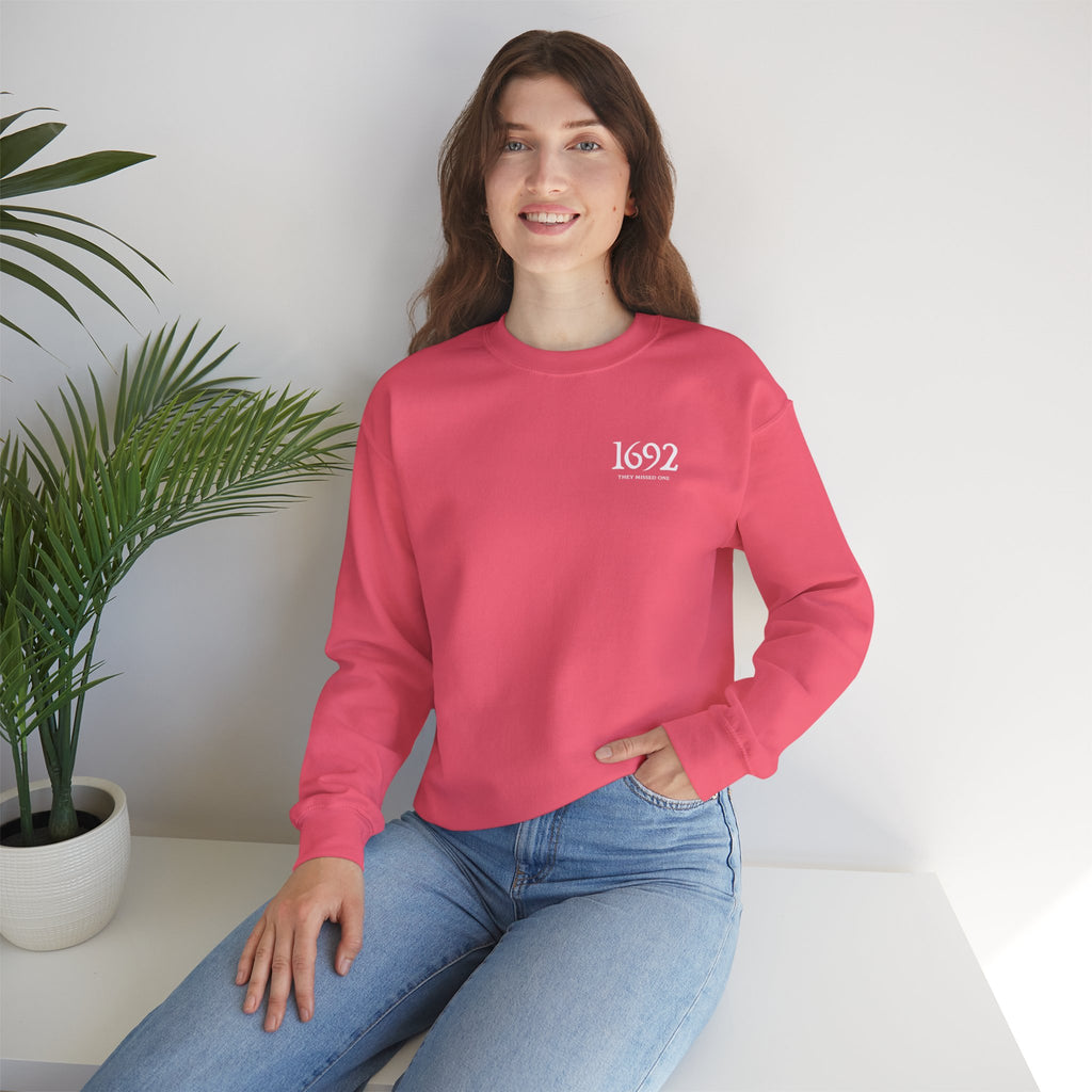 1692 They Missed One Sweatshirt | Minimalist Witchy Chest Graphic Crewneck | Cr8tive Designs