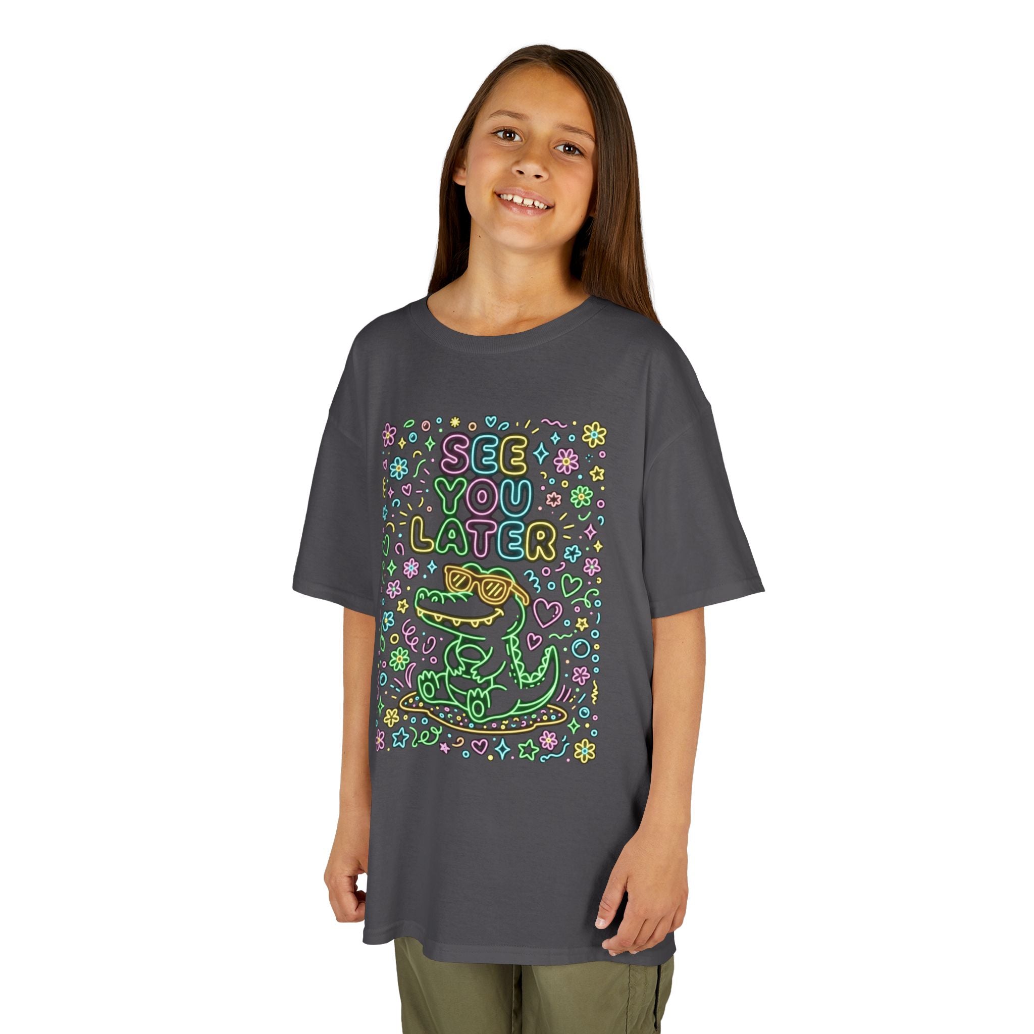 Kids T-Shirt | Neon alligator "See You Later" Cute Graphic Tee | Cr8tive Designs
