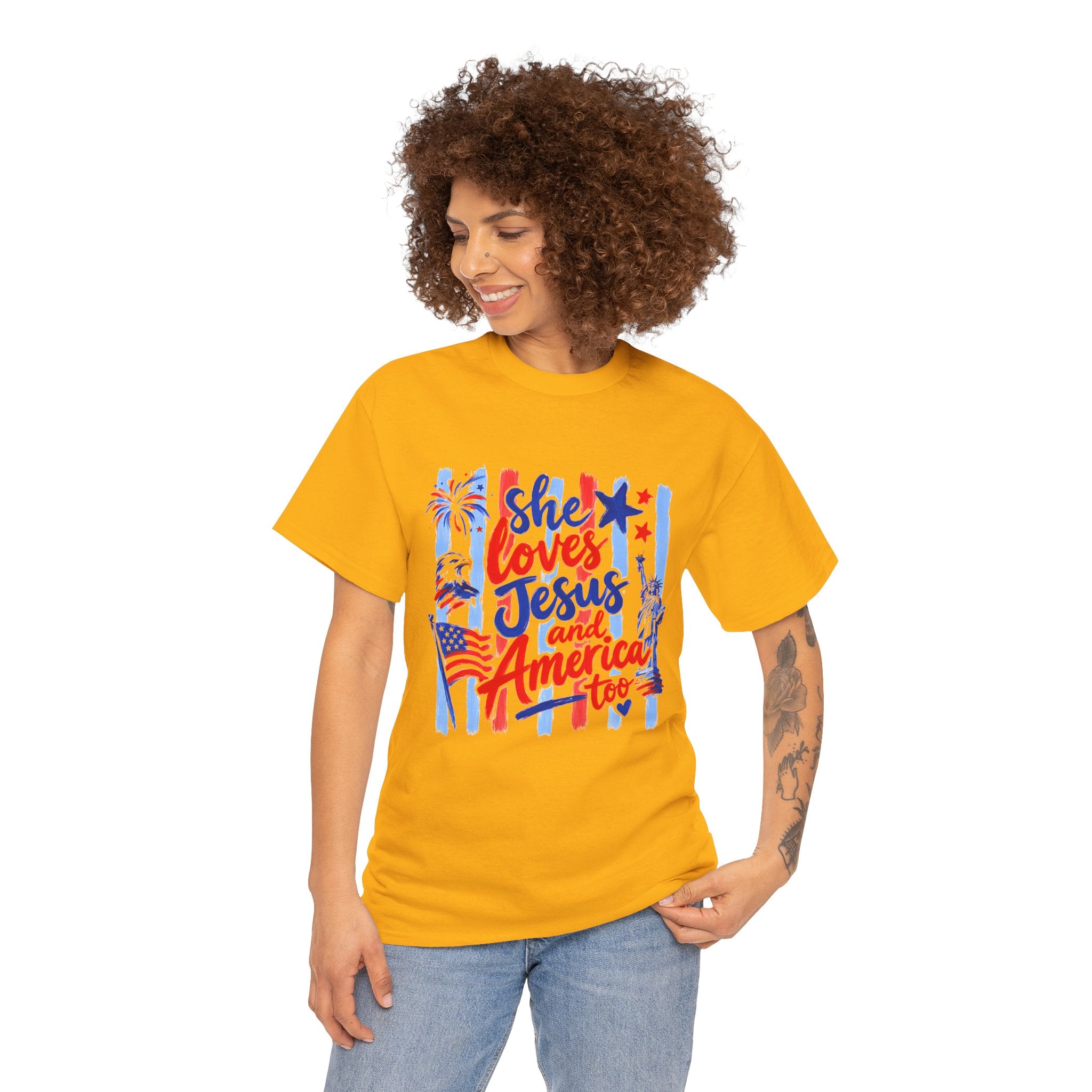 She Loves Jesus & America | Patriotic Faith Tee | Cr8tive Designs