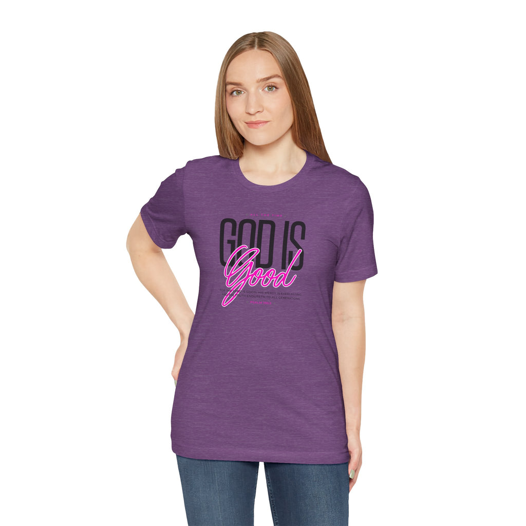 God Is Good T-Shirt | Faith Christian Tee with Pink Script | Cr8tive Designs
