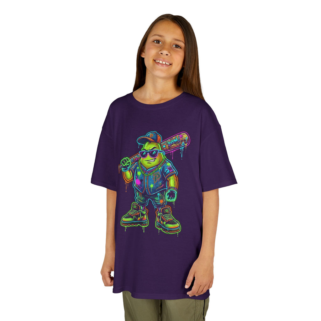 Kids Neon Skateboarder T‑Shirt | Cool Graffiti Skate Punk Tee for Boys | Cr8tive Designs