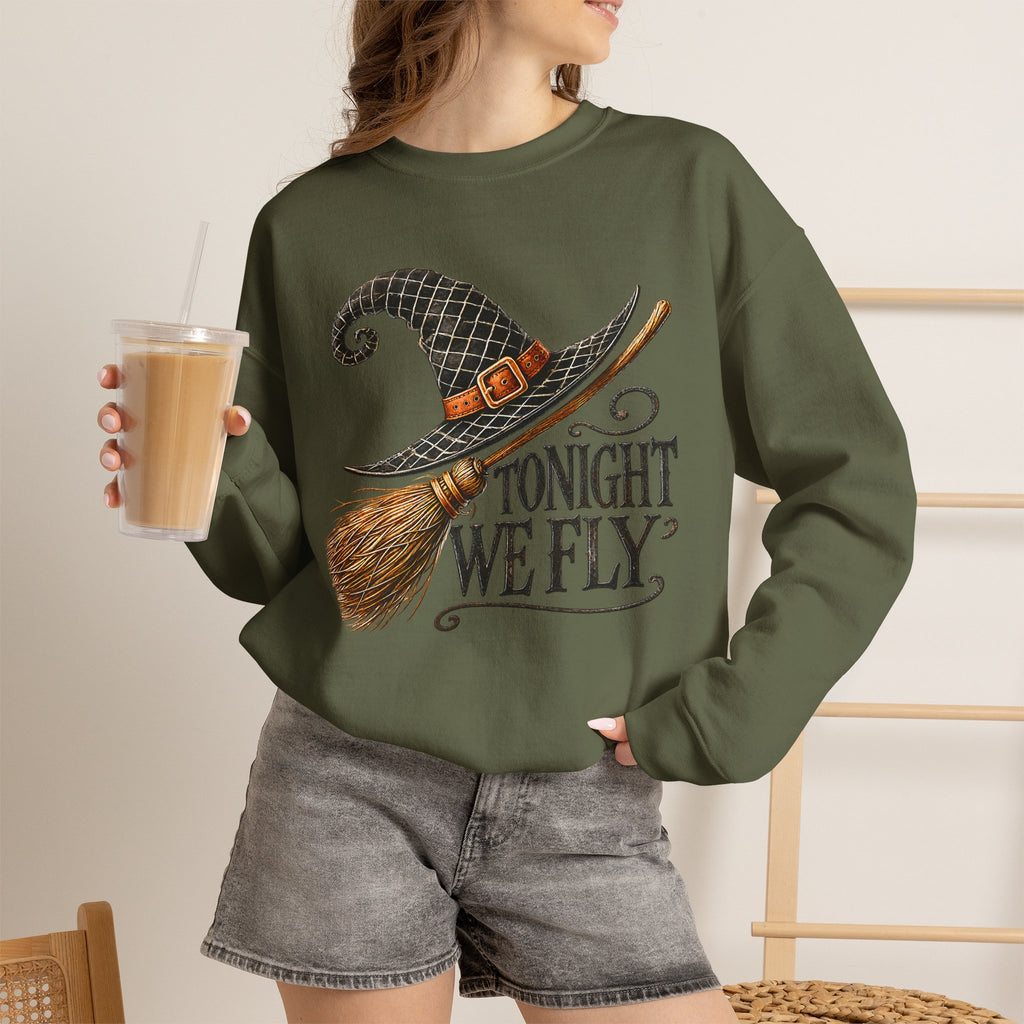 "Tonight We Fly" Witch Broom Sweatshirt | Vintage Halloween Crewneck | Cr8tive Designs