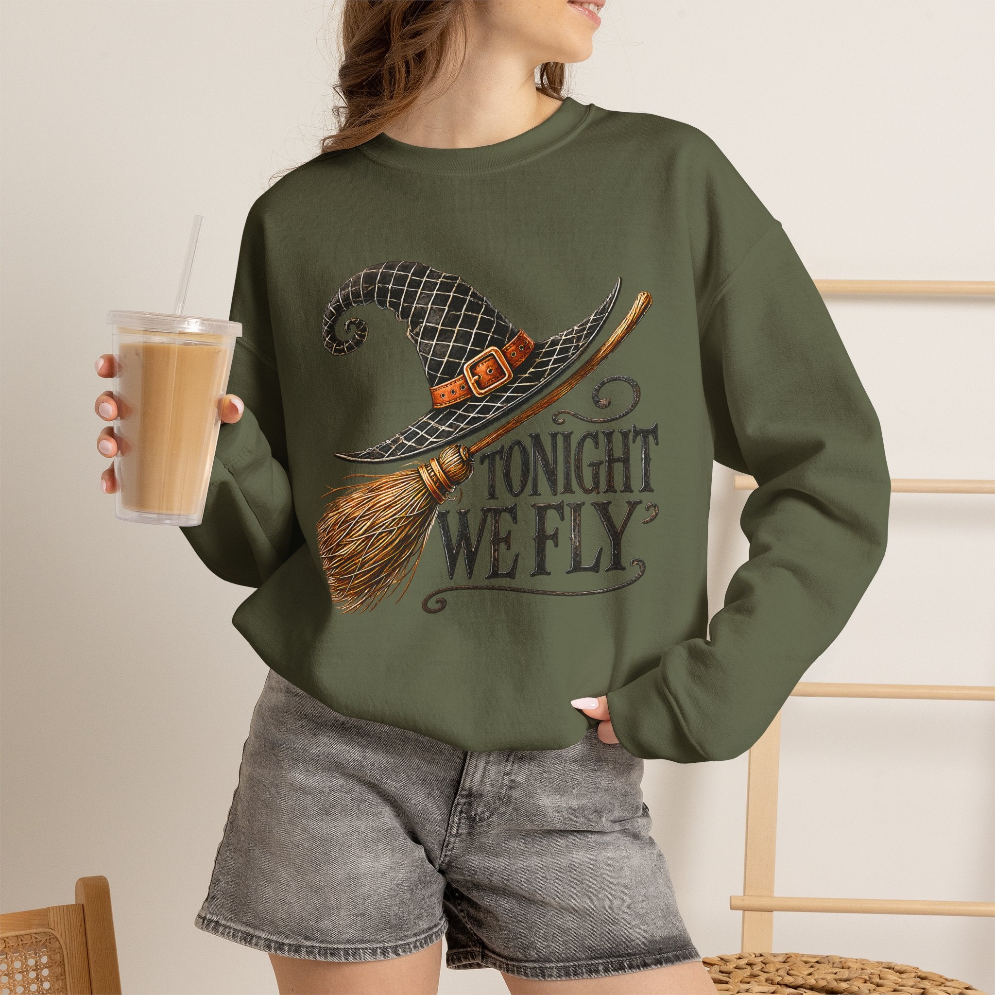 "Tonight We Fly" Witch Broom Sweatshirt | Vintage Halloween Crewneck | Cr8tive Designs