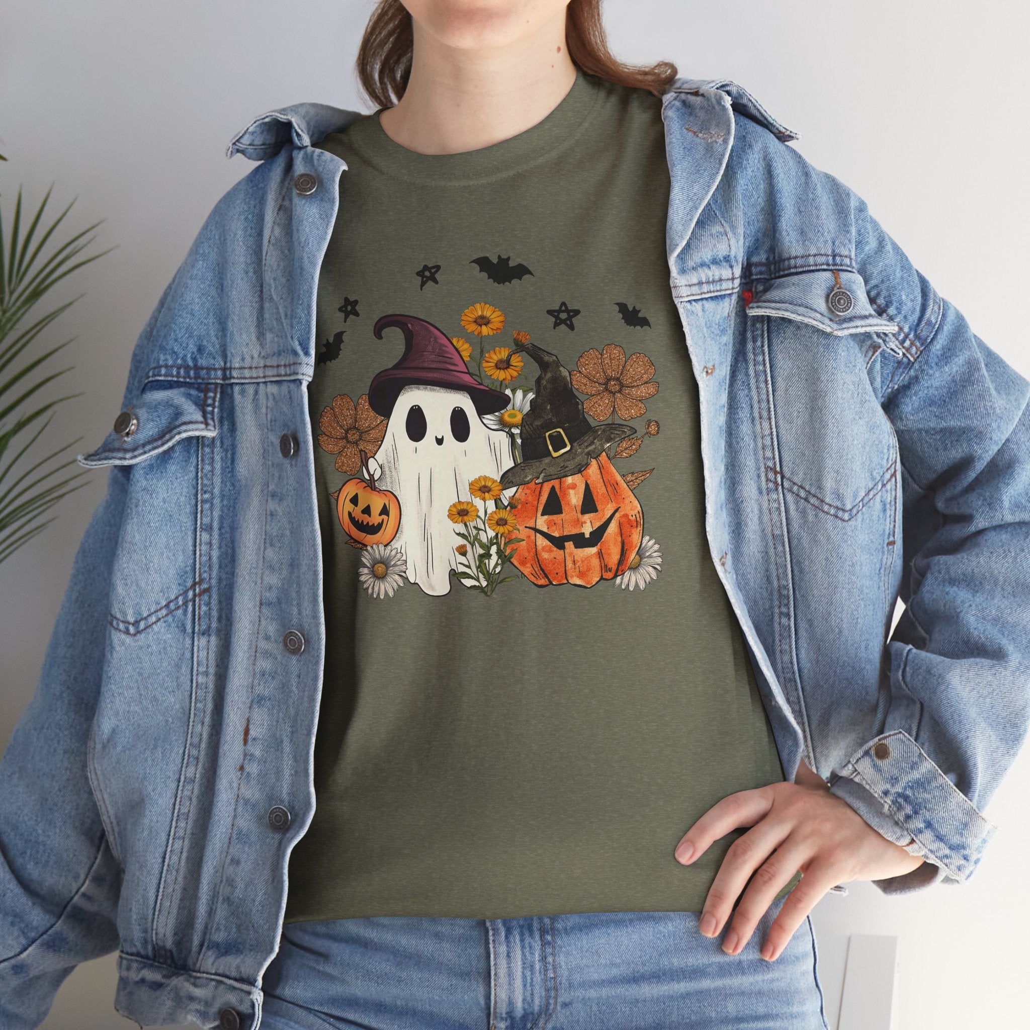 Witch Ghost & Pumpkin Tee | Vintage Spooky Season Graphic T-Shirt | Cr8tive Designs