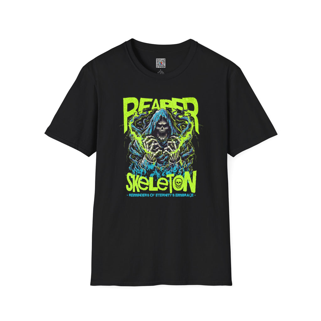 Reaper Skeleton Graphic Tee | Neon Skull Horror T-Shirt for Fans of Dark Streetwear | Cr8tive Designs