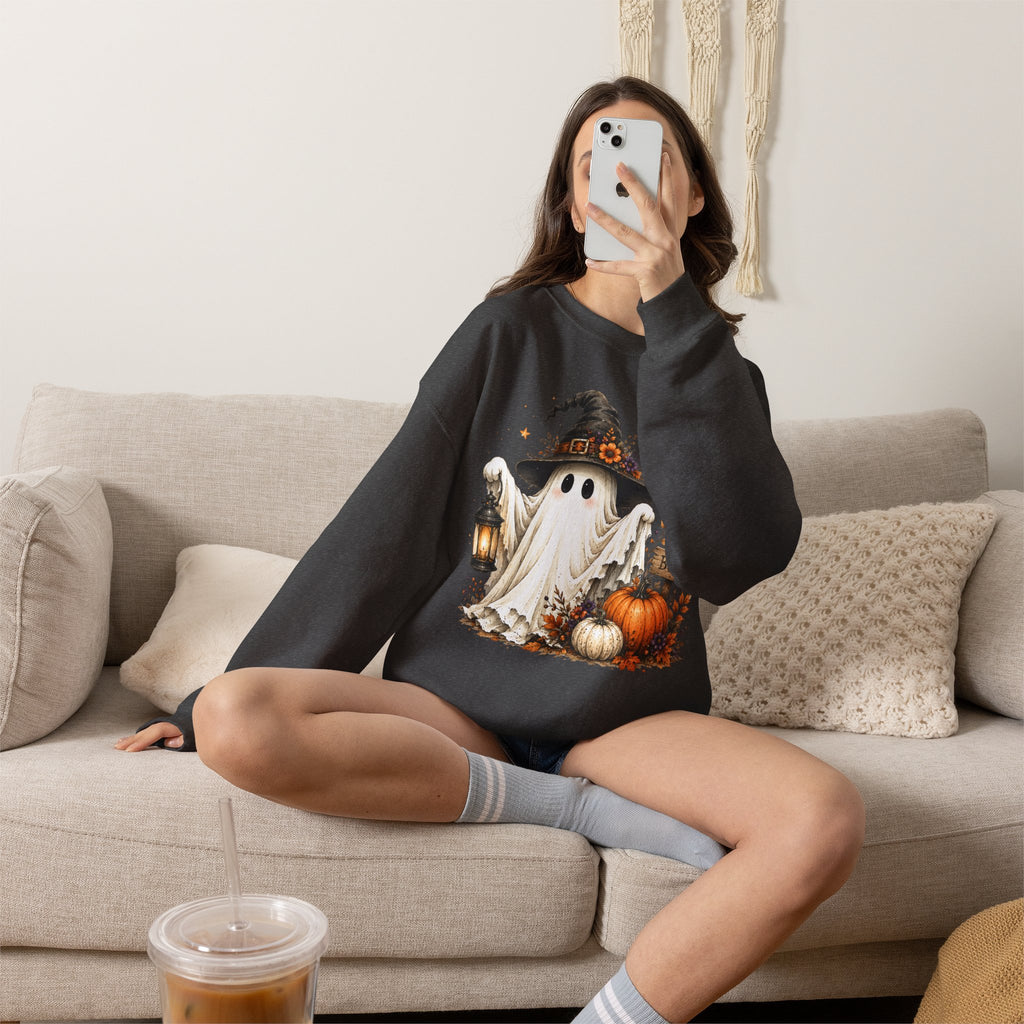 Witch Hat Ghost Sweatshirt | Vintage Halloween Spooky Season Crewneck | Cr8tive Designs