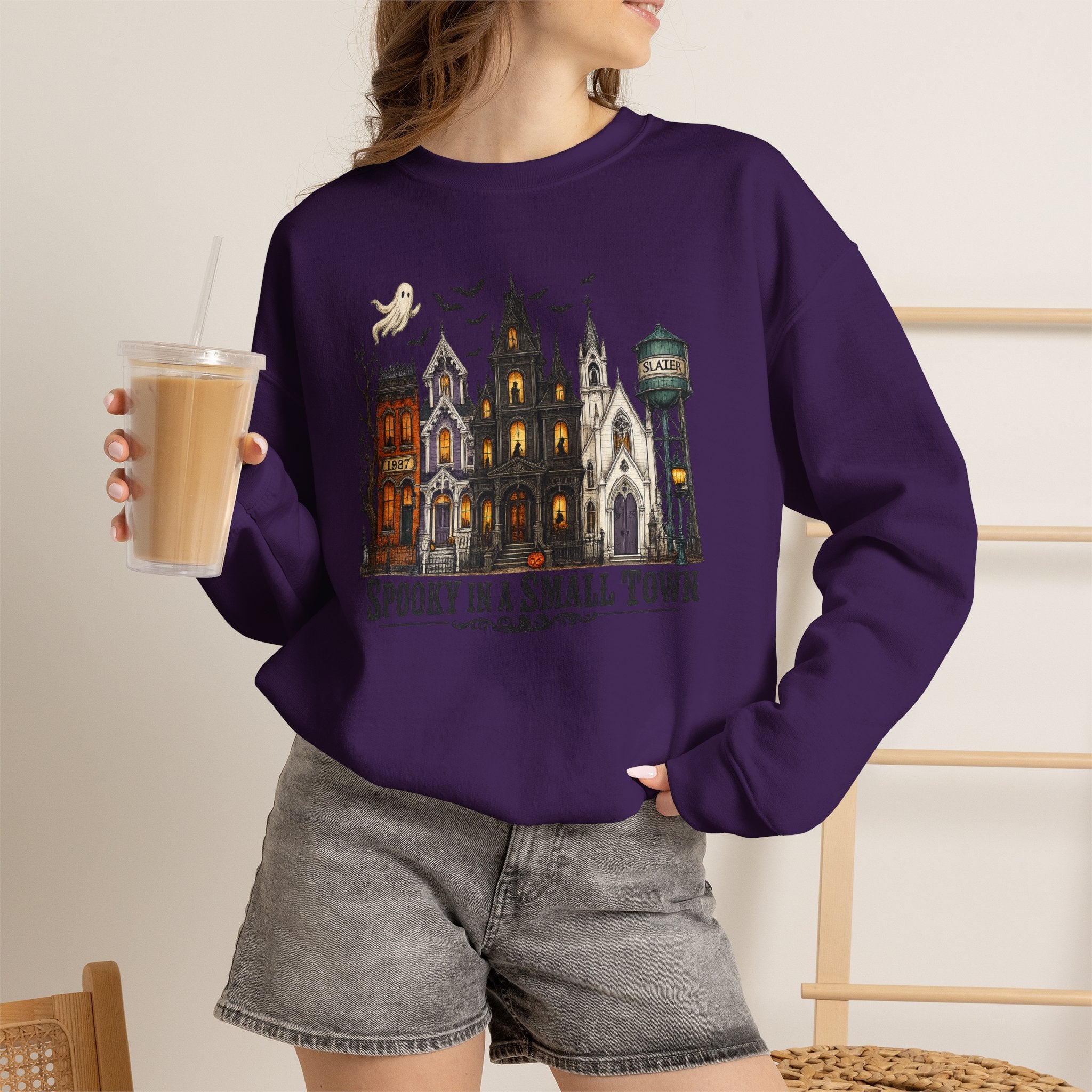 Spooky in a Small Town Sweatshirt | Vintage Slater Haunted House Crewneck | Cr8tive Designs