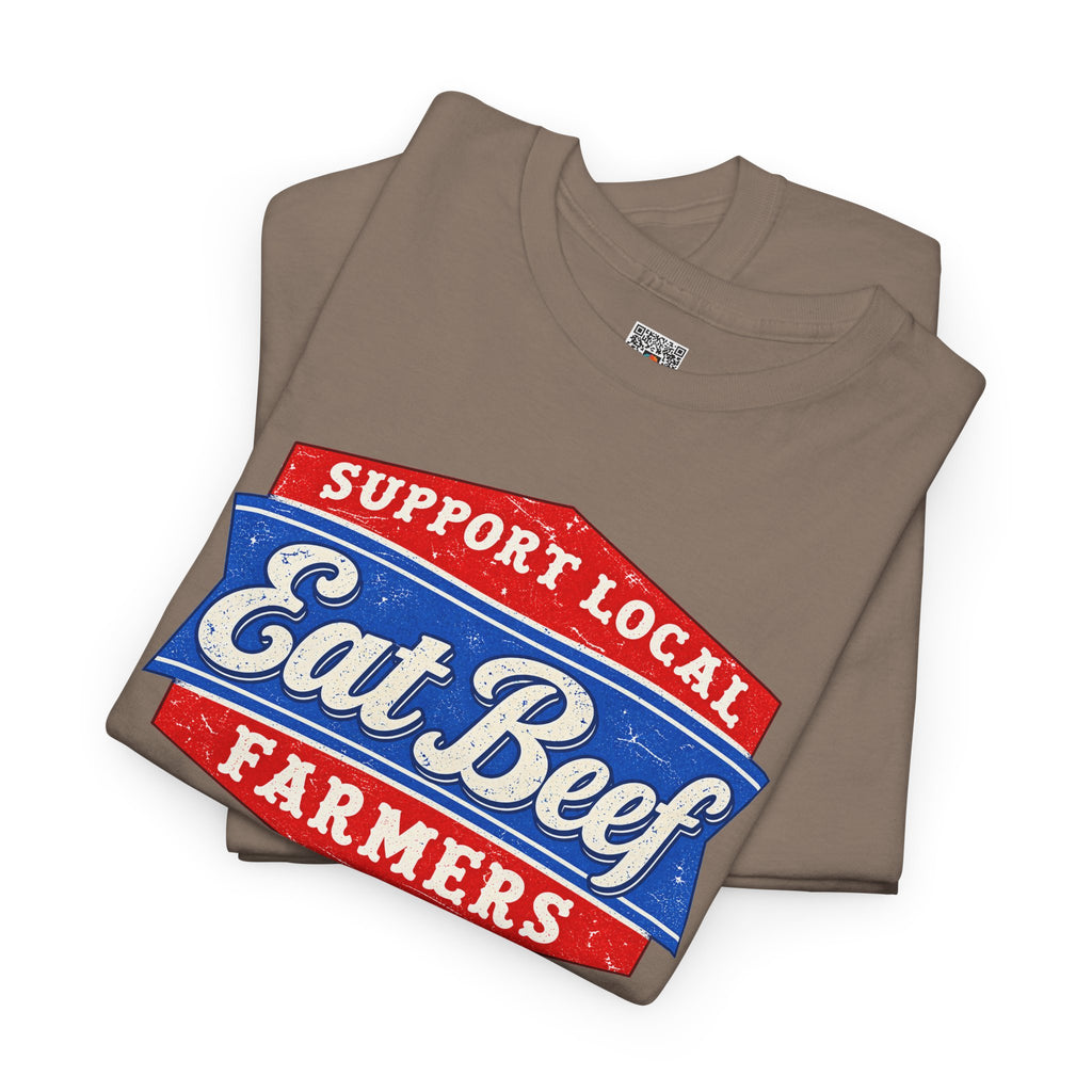 Support Local Farmers Eat Beef T-Shirt | Retro Badge Agriculture Graphic Tee | Cr8tive Designs