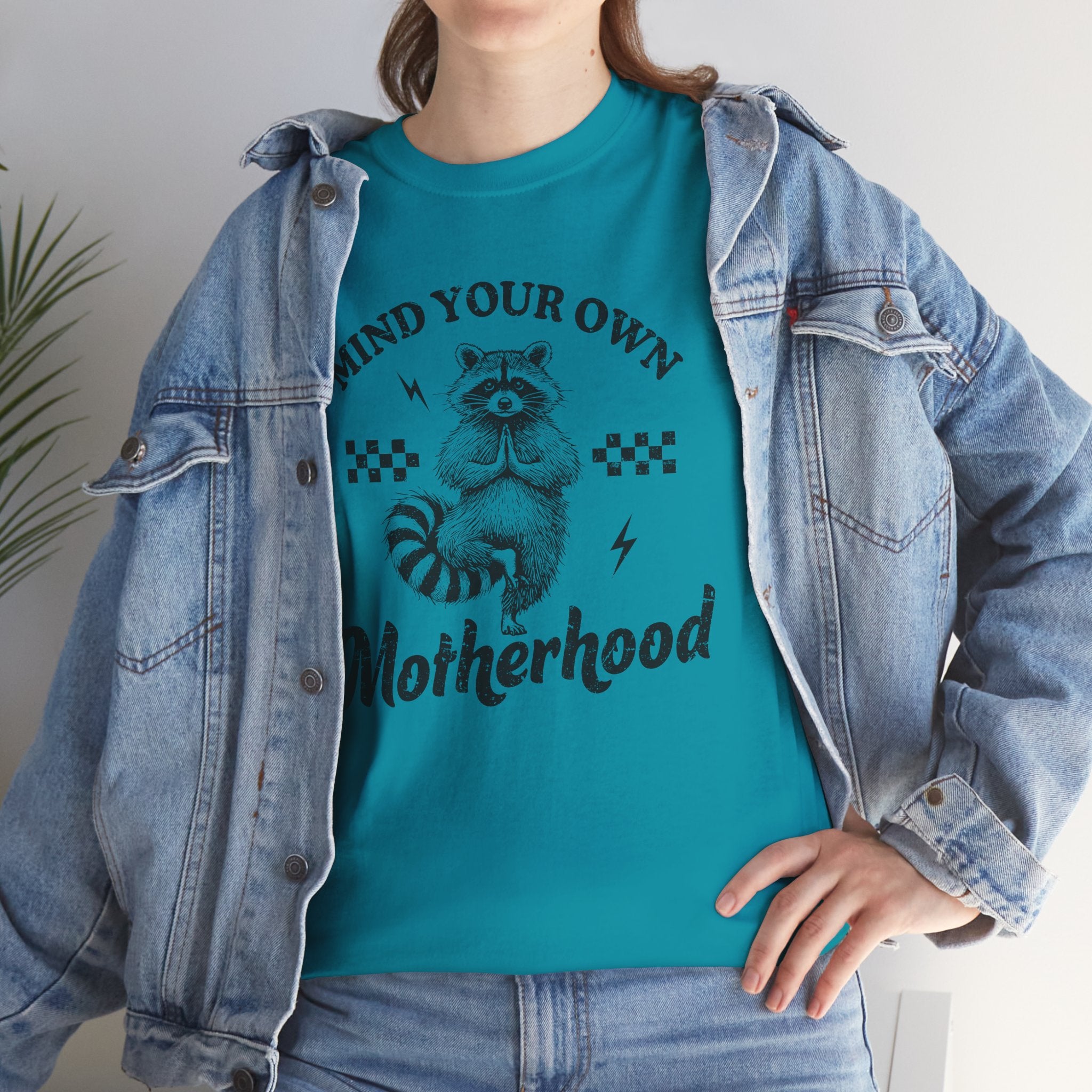 Mind Your Own Motherhood Graphic Tee – Funny Mom Life Shirt, Raccoon Humor Tee, Trendy Mama Shirt | Cr8tive Designs