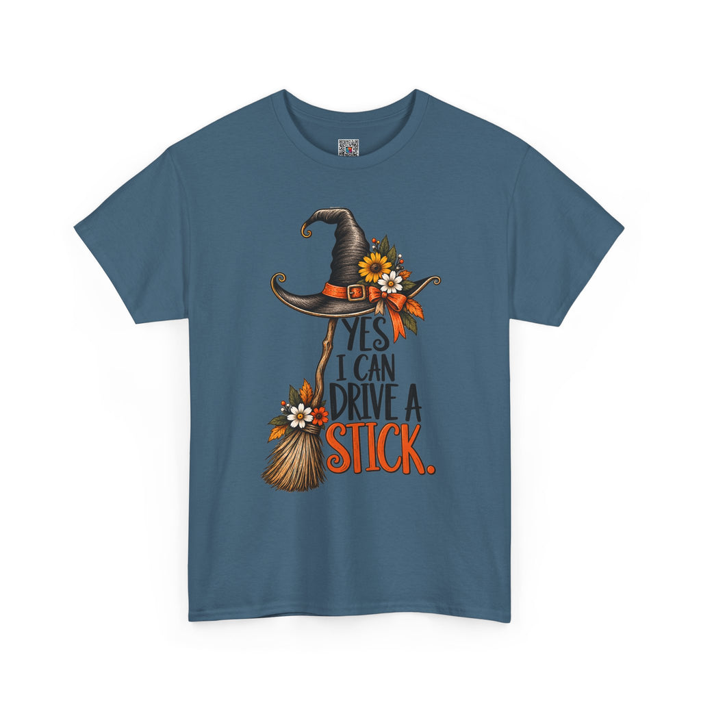 Yes I Can Drive A Stick T-Shirt | Funny Witch Broomstick Halloween Tee | Cr8tive Designs