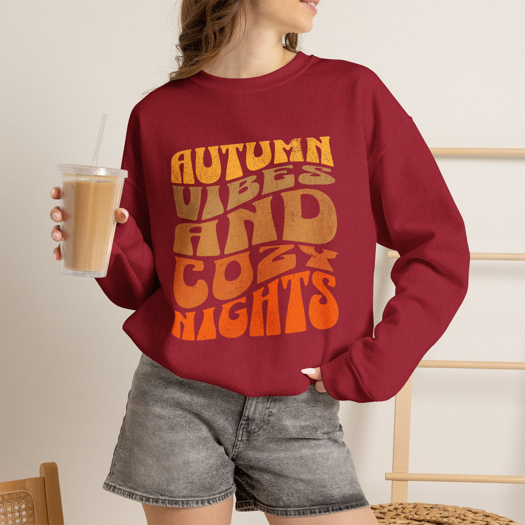 Autumn Vibes and Cozy Nights Sweatshirt | Retro Wavy Fall Crewneck | Cr8tive Designs